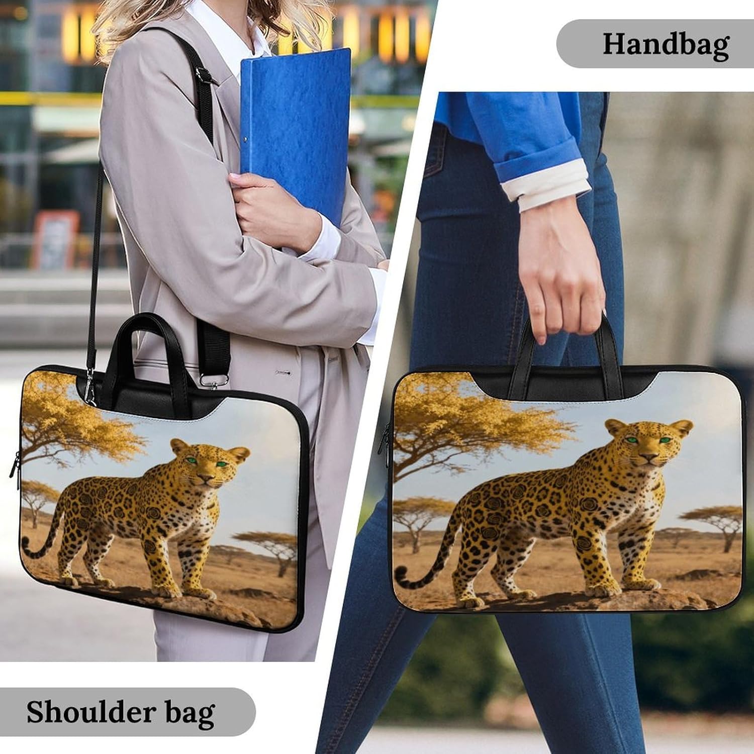 Leopard 42x30.5cm Black-style Laptop Bag Leather Tablet Computer Briefcase Large Capacity Work Business Tote Bags for Office