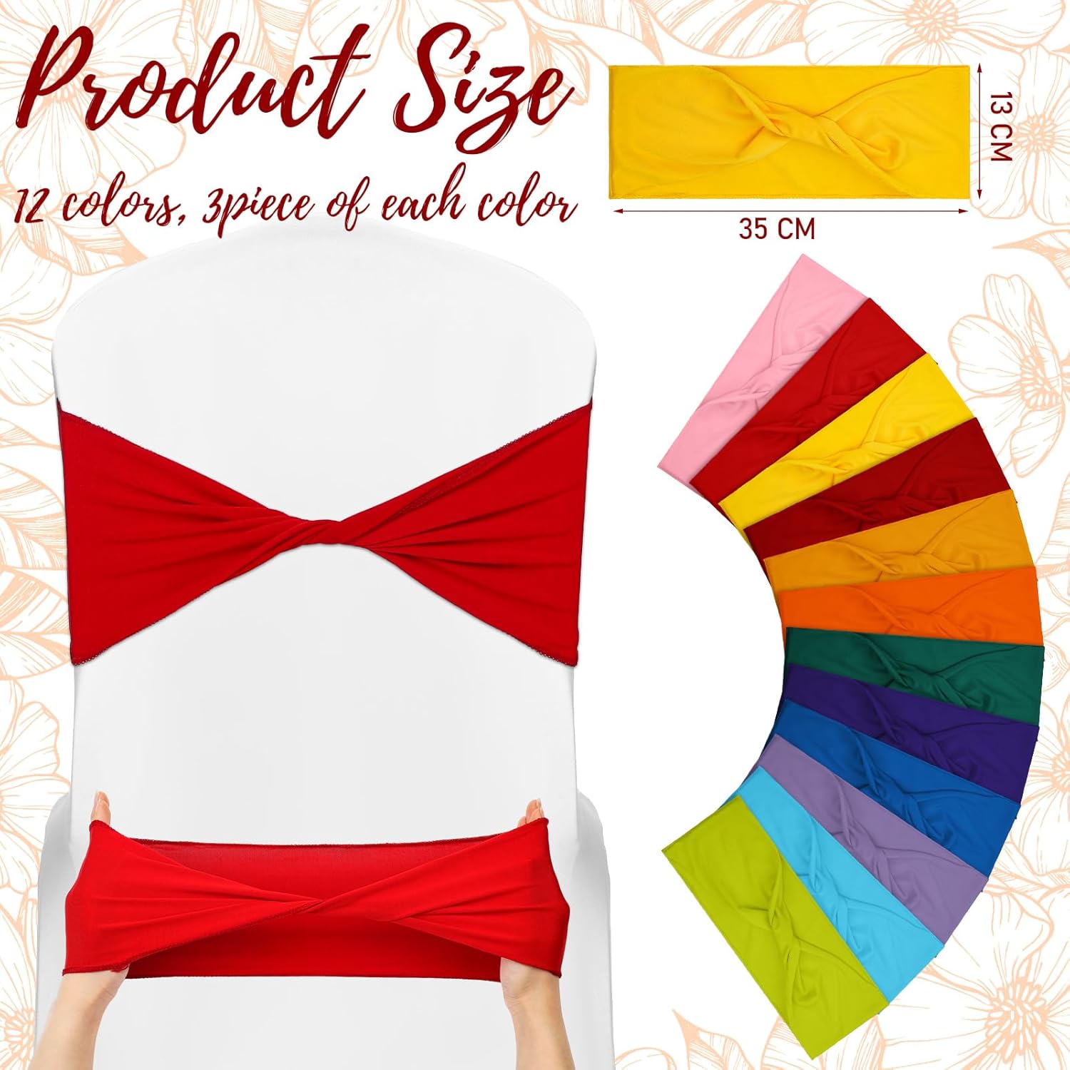 Mixweer 36 Pcs Multicolor Spandex Chair Sashes Bows Elastic Chair Bands Without Buckle Assorted Color Stretch Slider Covers Ties for Wedding Events Banquet Party Decoration, 5.12 x 13.78 Inch