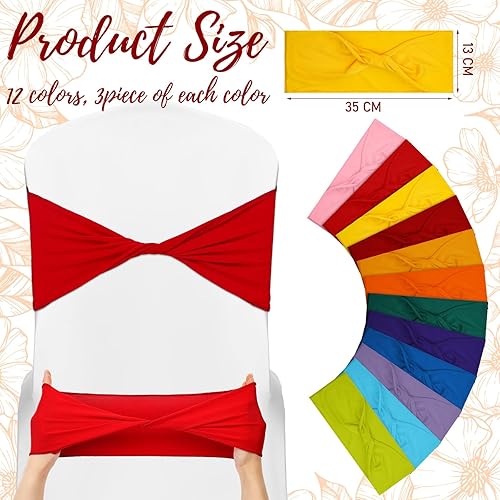 Miniatura 2 de Mixweer 36 bandas elásticas de elastano multicolor para silla, lazos para silla, sin hebilla, fundas elásticas de colores surtidos para bodas,