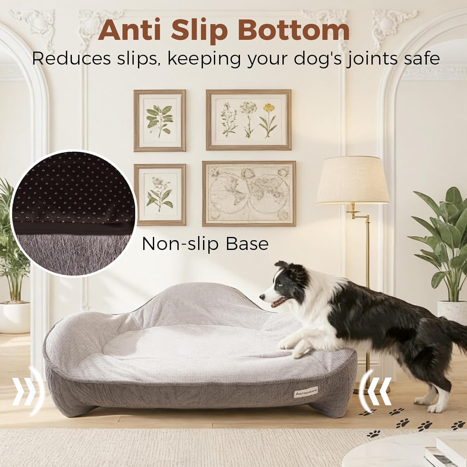 Orthopedic Dog Bed Medium Size Dogs - One-Piece Molded Support Foam™ Comfort Never Sag Dog Couch Sofa with 3 Washable Removable Covers & Bone Toy, Waterproof Liner, Nonskid Bottom, Grey, 36"