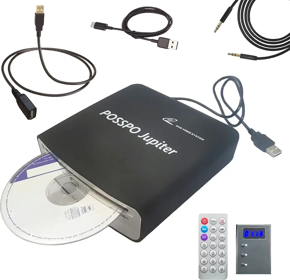 Júpiter Cd Dvd Player para Carro com Porta Usb Porta Aux, Cd Player Externo Portátil Que Se Conecta Ao Carro, Laptop, Desktop, Tv, Computador Mac, Ligar e Usar - Atualizado com Cabo de Extensão