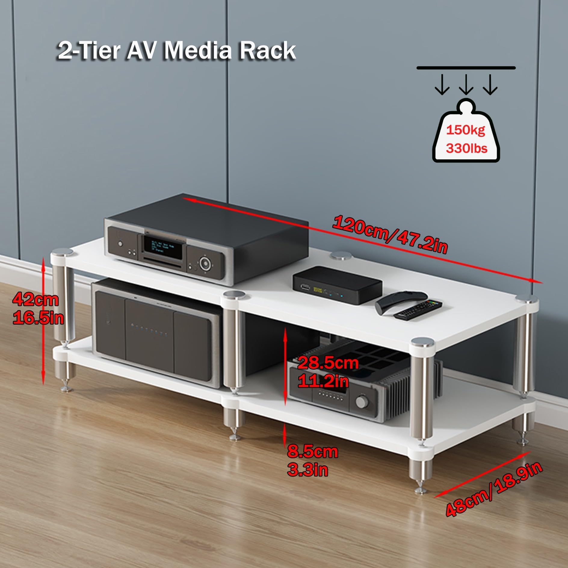 Rack audio HiFi – Supporto multimediale AV e ripiano da gioco – Torre di archiviazione da pavimento per proiettore, console di gioco, TV Box, lettore CD stereo e home theater