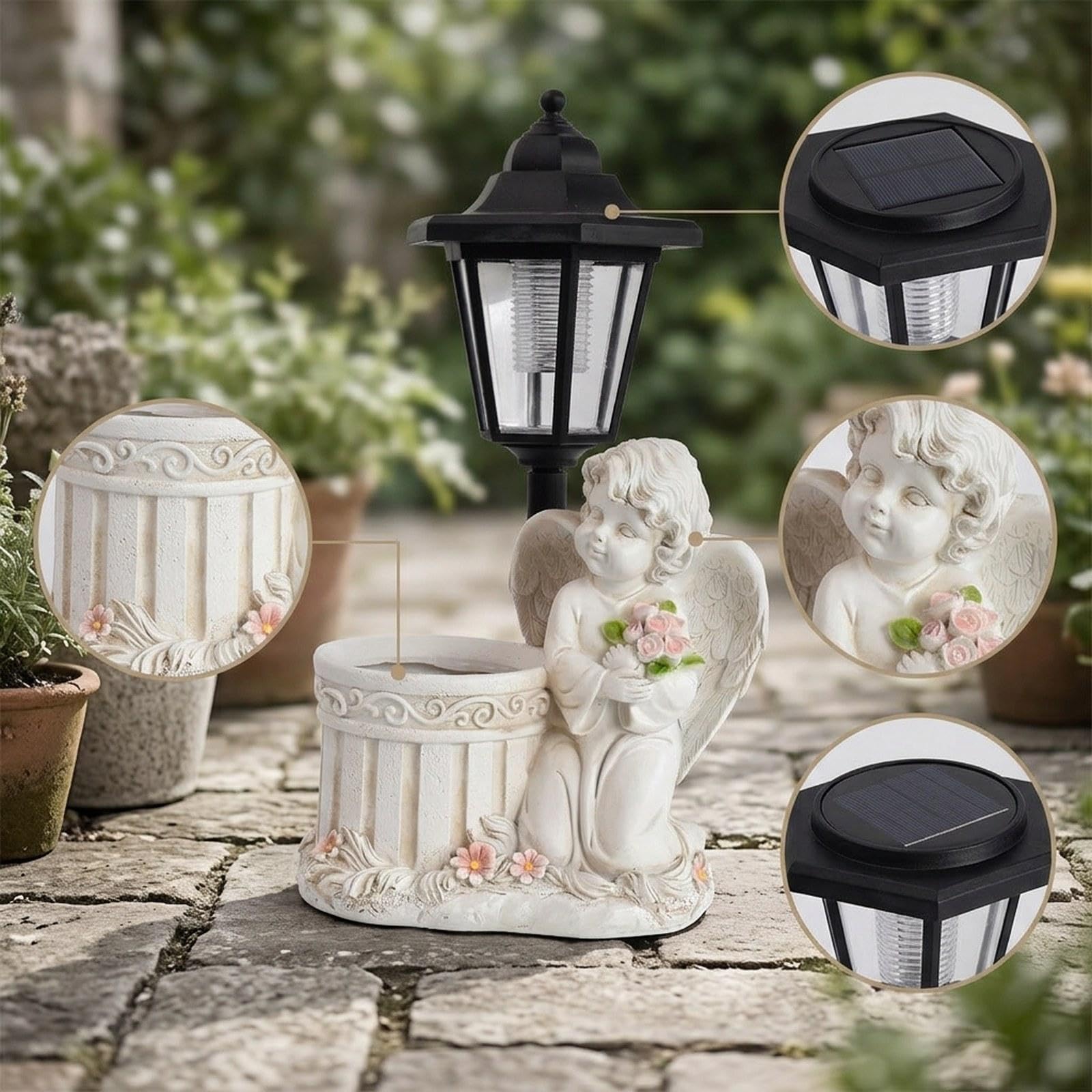 Statua Solare in Resina, Scultura Decorativa da Giardino, Ornamento per Vaso di Fiori, Adatta per Terrazza, Patio E, Bianco