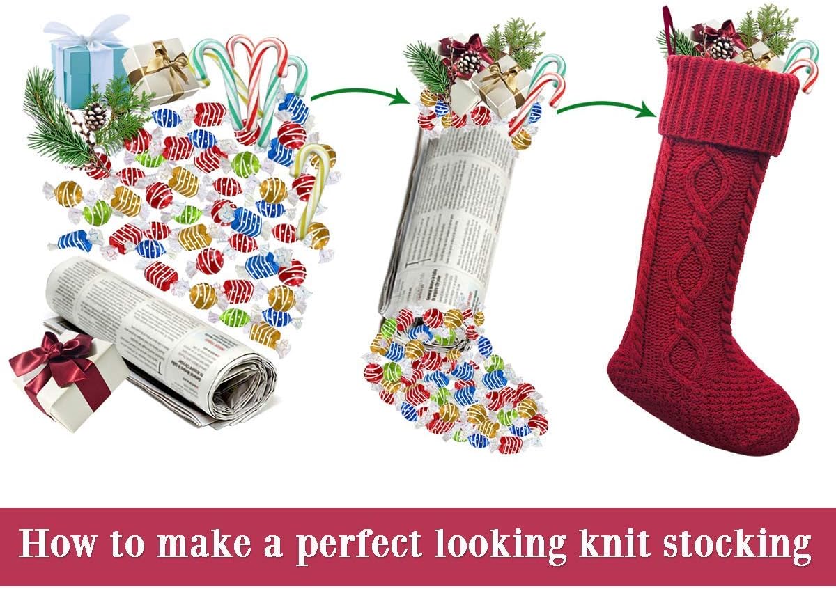 LimBridge Christmas Stockings, 2 Pack 20 inches Large Size Cable Knit Knitted Xmas Rustic Personalized Stocking Decorations for Family Holiday Season Decor, White or Red