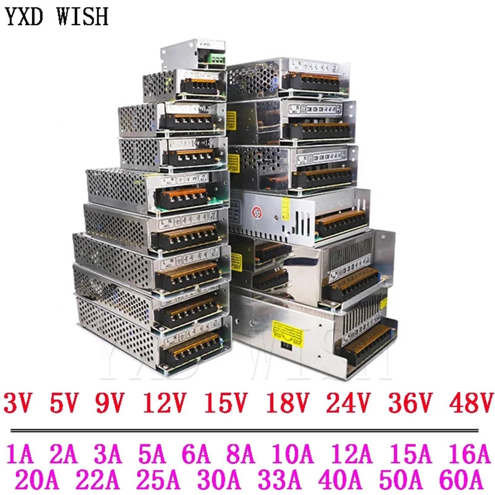 Zasilacz impulsowy 3V 5V 9V 12V 15V 18V 24V 36V 1A 2A 3A 5A 6A 8A 10 A 20 A 50 A Zasilacz impulsowy 12 V V 220 V do 12 V AC-DC SMPS