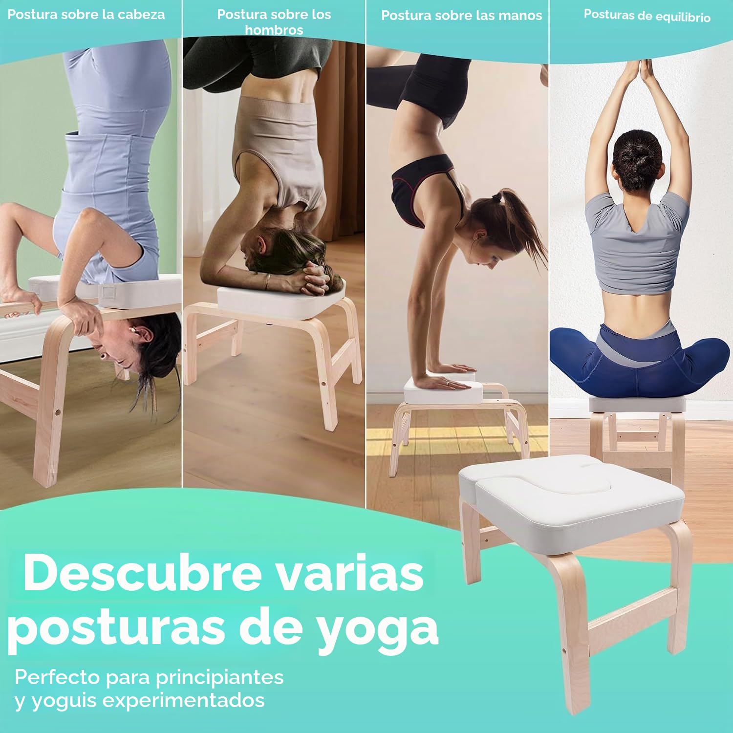 Taburete de yoga y banco de inversión Classic White | Simply and Safely Reverse Your Yoga | Dispositivo de fitness para relajación y entrenamiento de espalda | antideslizante