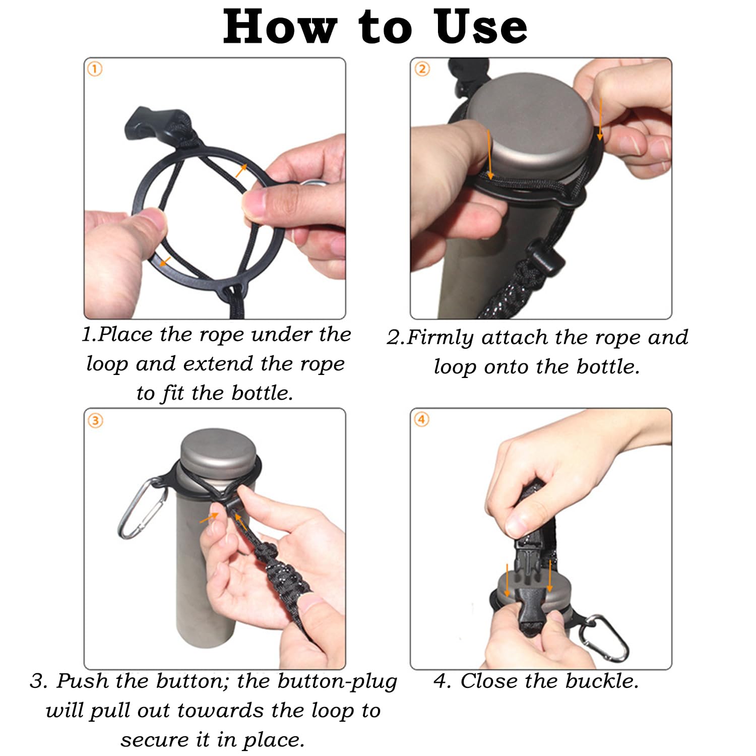 ZEACCT 2-Pack Paracord Water Bottle Holder, Durable Carrying Straps with Safety Ring and Carabiner - Image 2