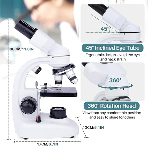 Miniatura 7 de Microscopios binoculares compuestos, microscopio de estudiantes 8000x1000015000x, con iluminación LED dual y etapa mecánica, 10 piezas de espécimen