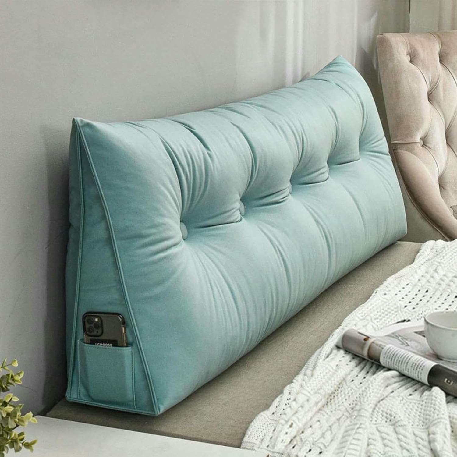 Twin Size Headboard Pillow with Removable Cover, Wedge Cushion for Back Support & Reading - Daybed Bolster for College Dorm, Bedroom Lounging