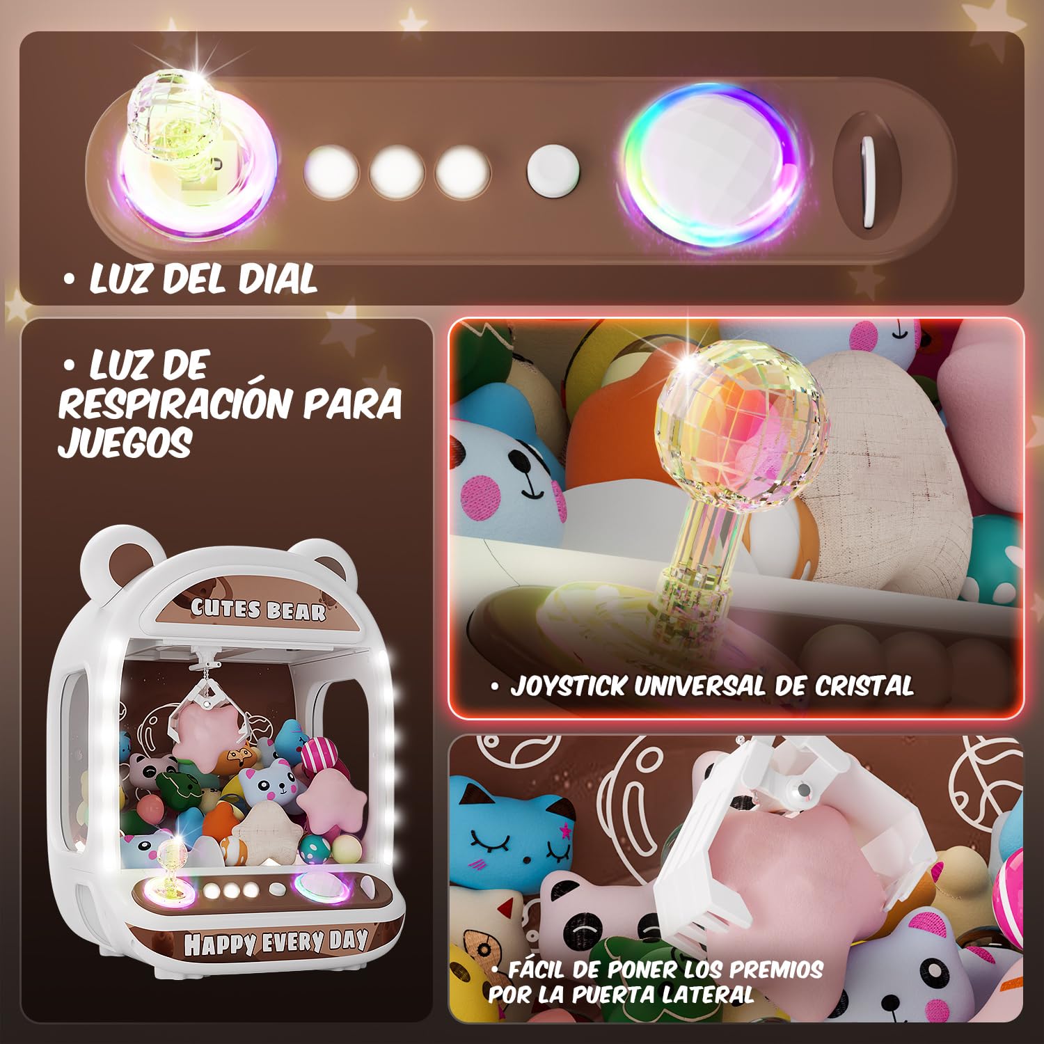 Máquinas expendedoras de garras para niños, juguetes de unicornio para niñas de 6 años en adelante, minimáquina expendedora con juguetes blandos para inquietarse,Claw Machine,Easy to Control, Brown