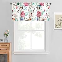 Vista 167 de VOGOL Cenefas con patrón de pájaros para ventanas de cocina, cenefa texturizada de lino con estampado floral y pájaros para ventanas pequeñas