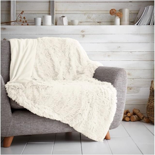 Hug Snug Luxury Fluffy Fur Fleece Blanket Super Soft Warm Cosy Sofa and Bed Throws, 150 x 200 cm, Cream