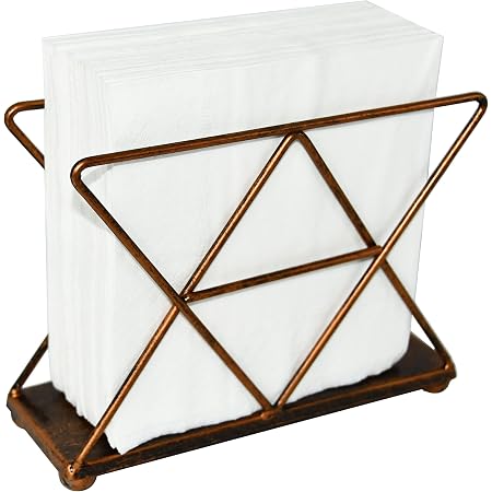 Modern Geometric Triangle Copper Napkin Holder - Metal Wire Upright Stand For Paper Or Cloth Napkins (4.1H X 5.9W X 2D In)