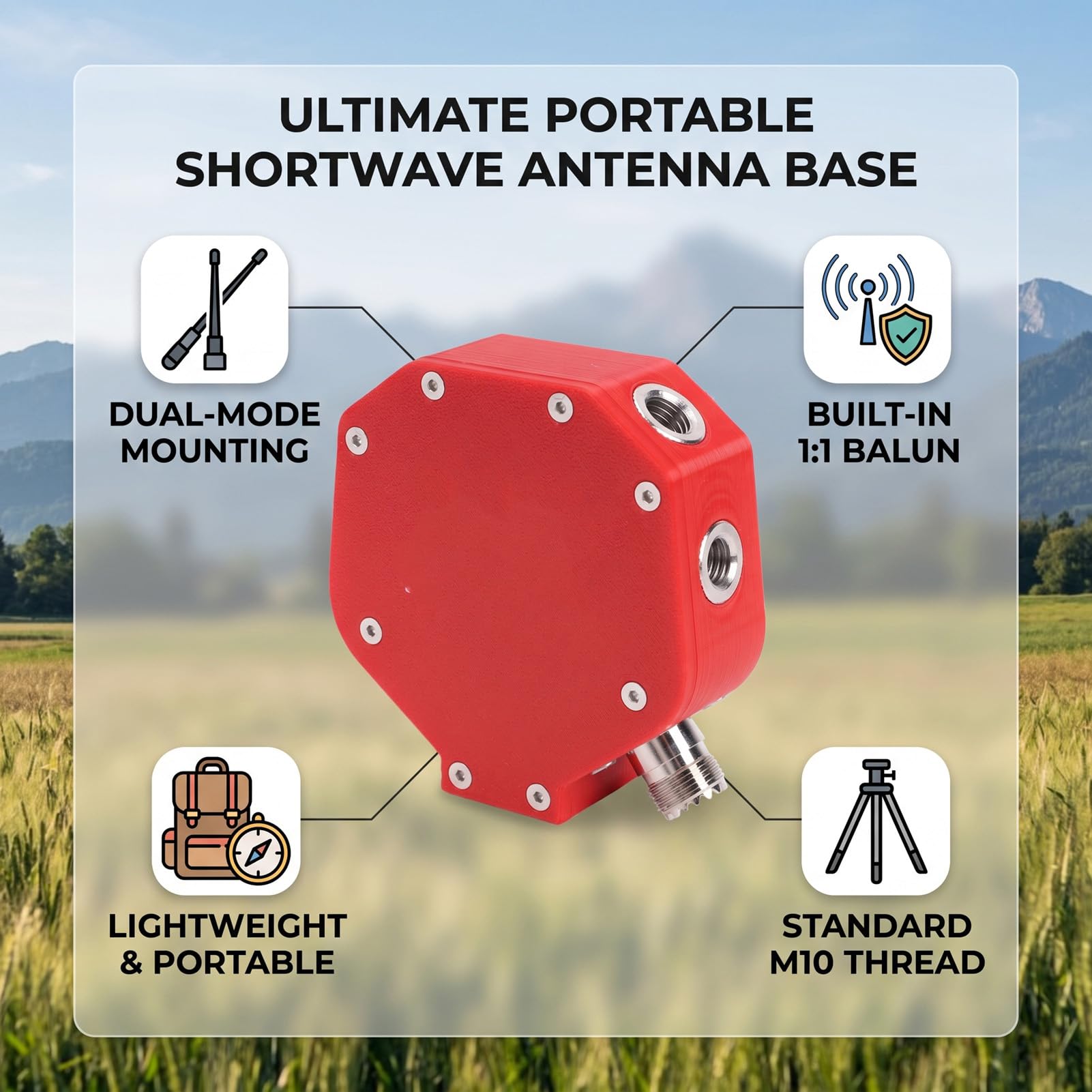 Cryfokt Base D'antenne à Ondes Courtes avec Filetage M10, Adaptateur 3/8, 100 W SSB