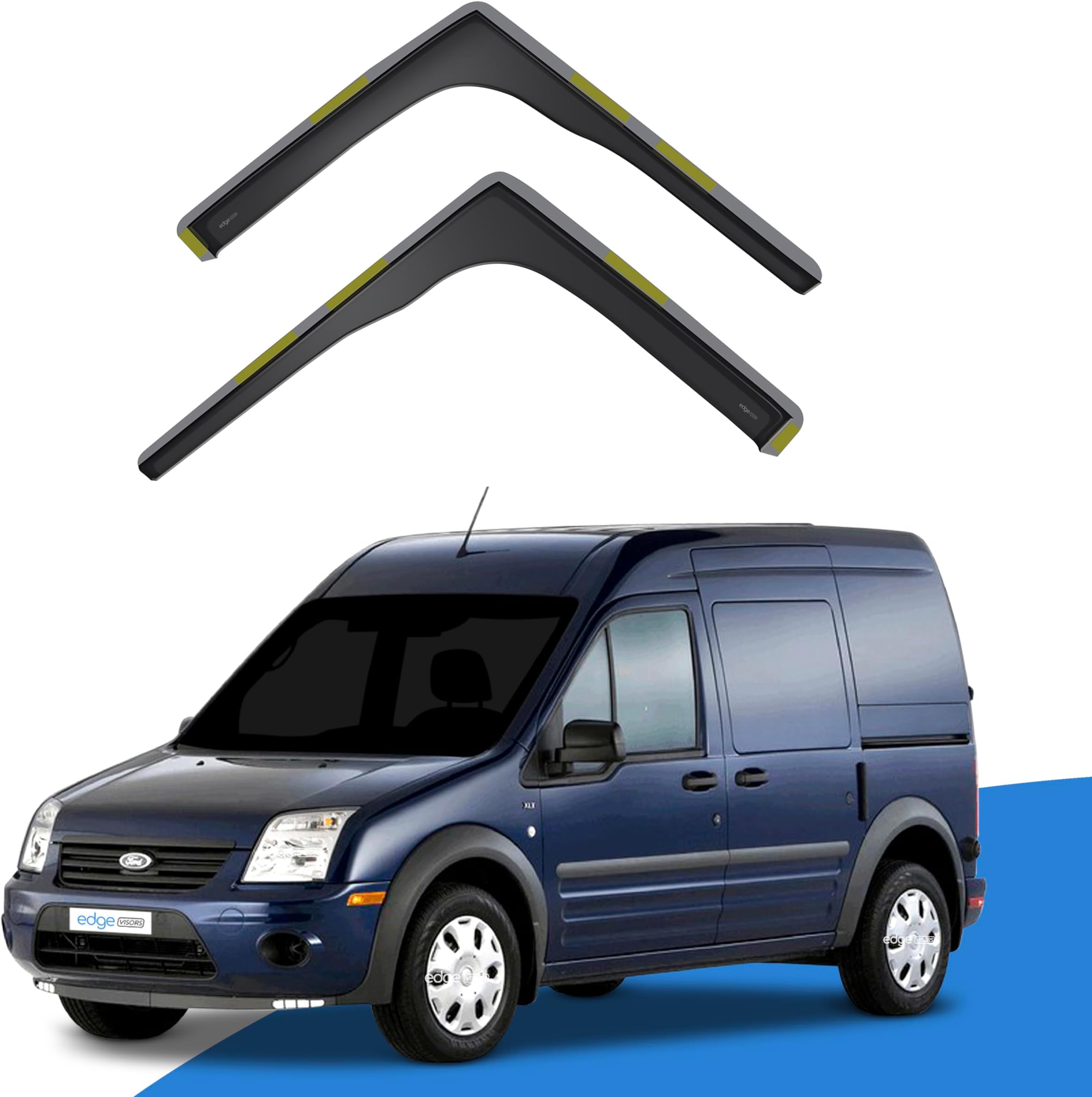EdgeVisors Wind Deflectors | Fits: Ford Transit Connect MK1 (2004-2013) Van 2pc Set | In-Channel Rain Guards for Wind, Rain & Sun Protection, Easy Installation - Tinted