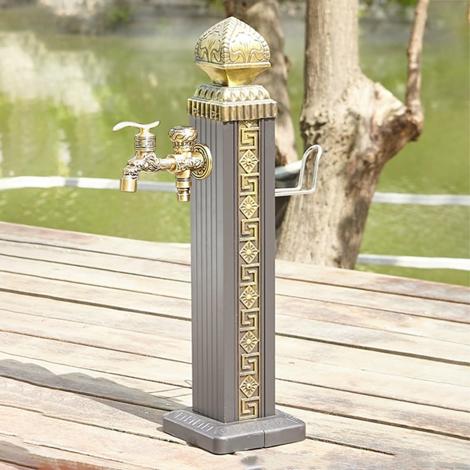 YUGXTH Square Garden Water Column, Decorative Water Feature Fountain Water Dispenser Hydrant, Antifreeze Double Outlet Faucet, Hydrant Water Feature Fountain for Irrigation(65cm/25.6in)