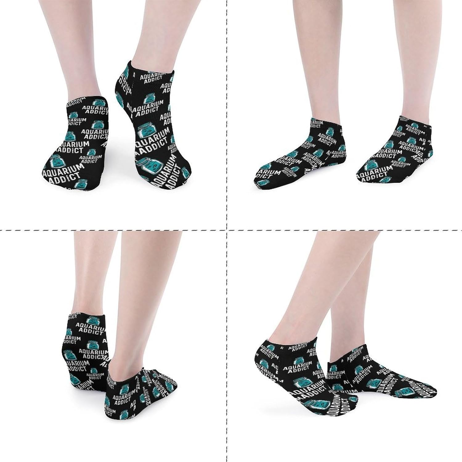 Addicted to Aquarium No Show Ankle Socks Low Cut Non Slip Flat Boat Line 5 Pairs Set
