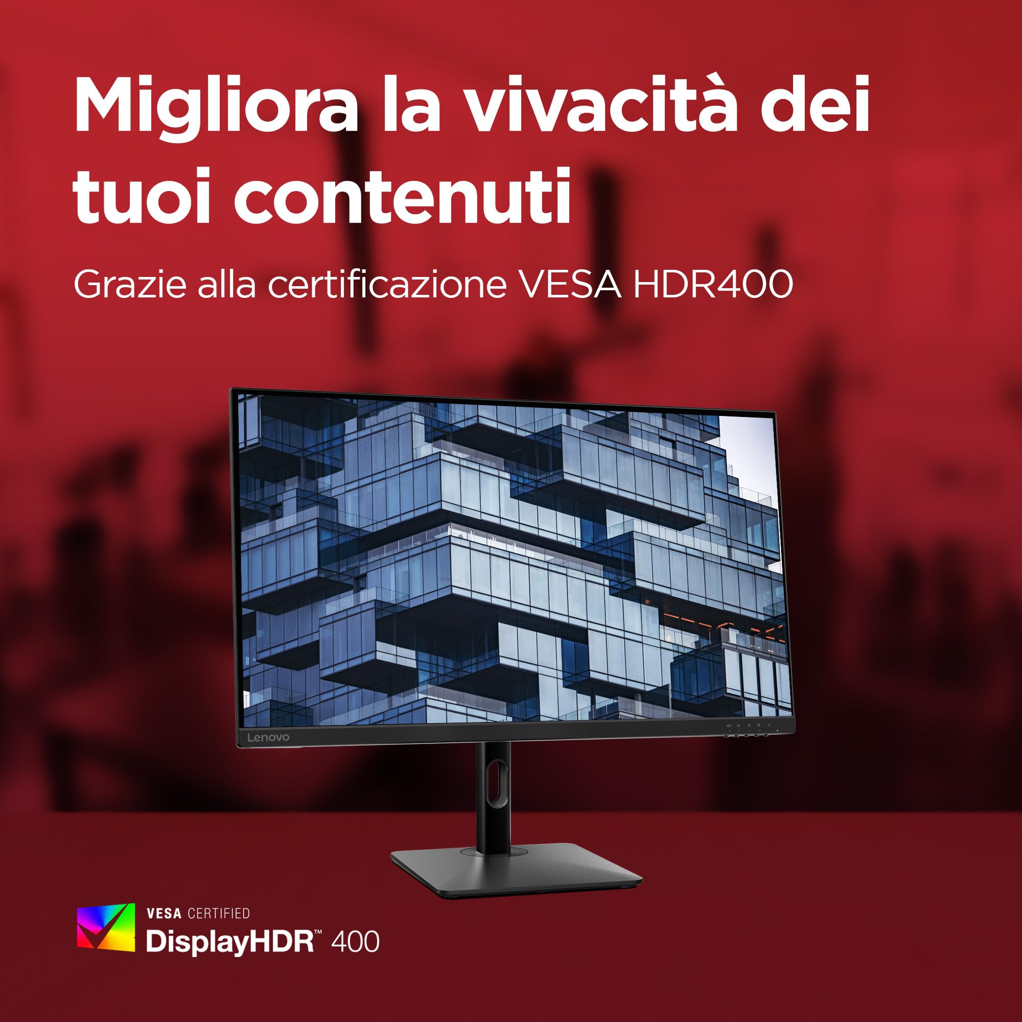 Lenovo N27p Monitor 27" UHD (3840x2160), IPS, 4ms, 60Hz, Altoparlanti integrati, Low Blue Light, Flicker free, Regolabile, HDMI, DP e USB-C