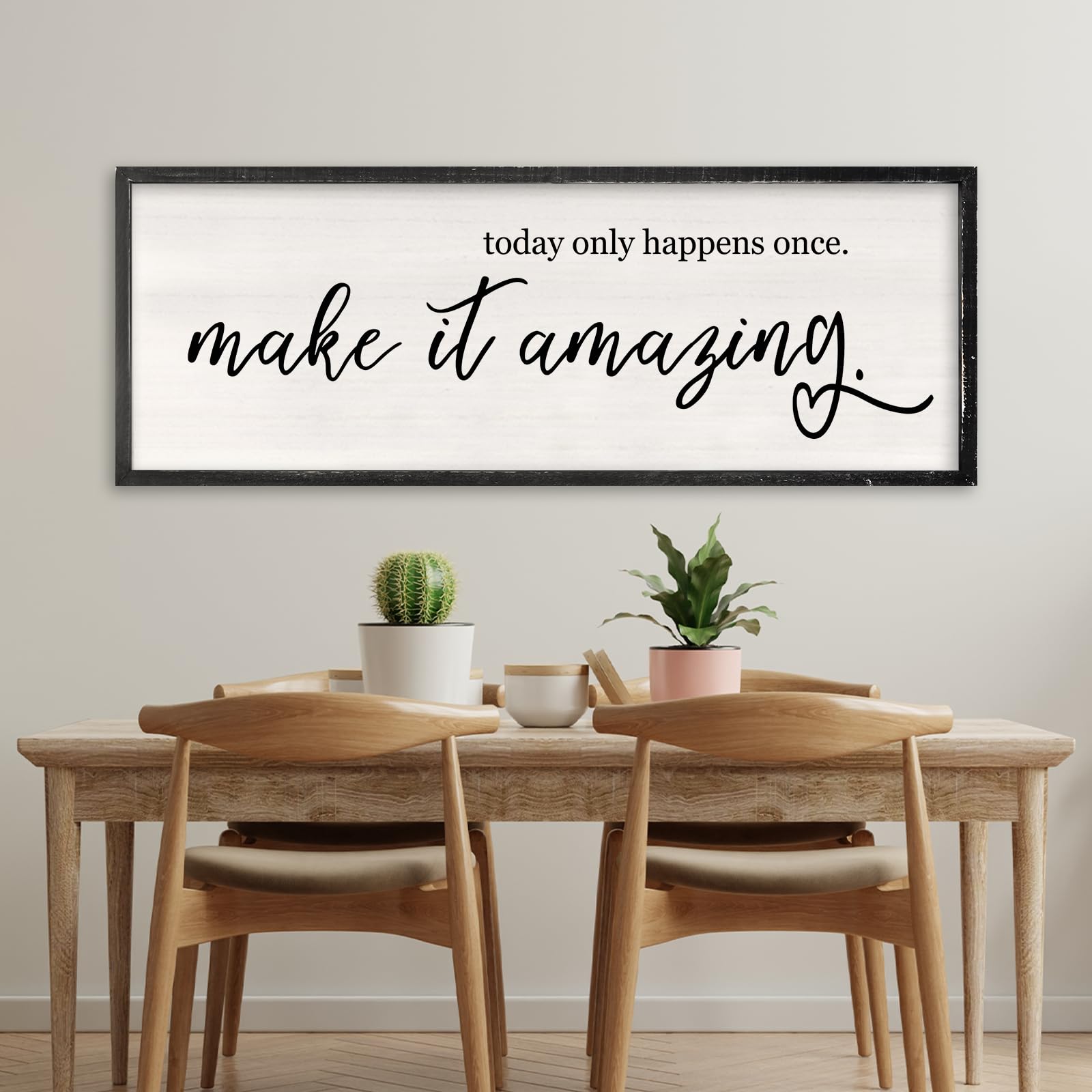 RLWangChao Today Only Happens Once Make It Amazing Wall Art Decor 32x12 Inch Large Inspirational Quote Sign Rustic Living Room Vintage Wood Frame Office Motivat