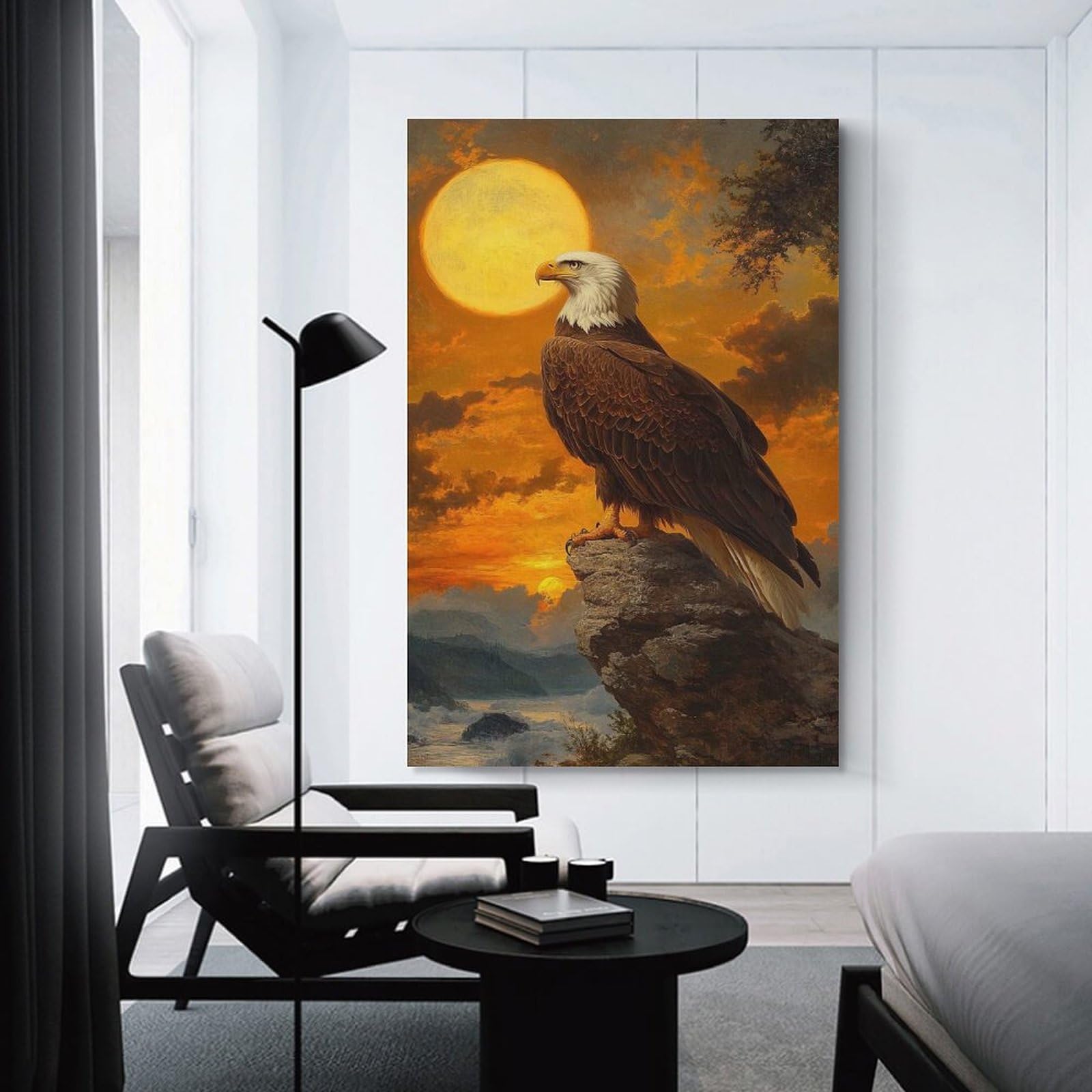 Junmoney Unframe-Style Bald Eagle Sunset Canvas Wall Picture, 24X36inch(60X90cm), For Living Room, Bedroom Or Apartment Walls, Decorative Artwork For Empty Walls