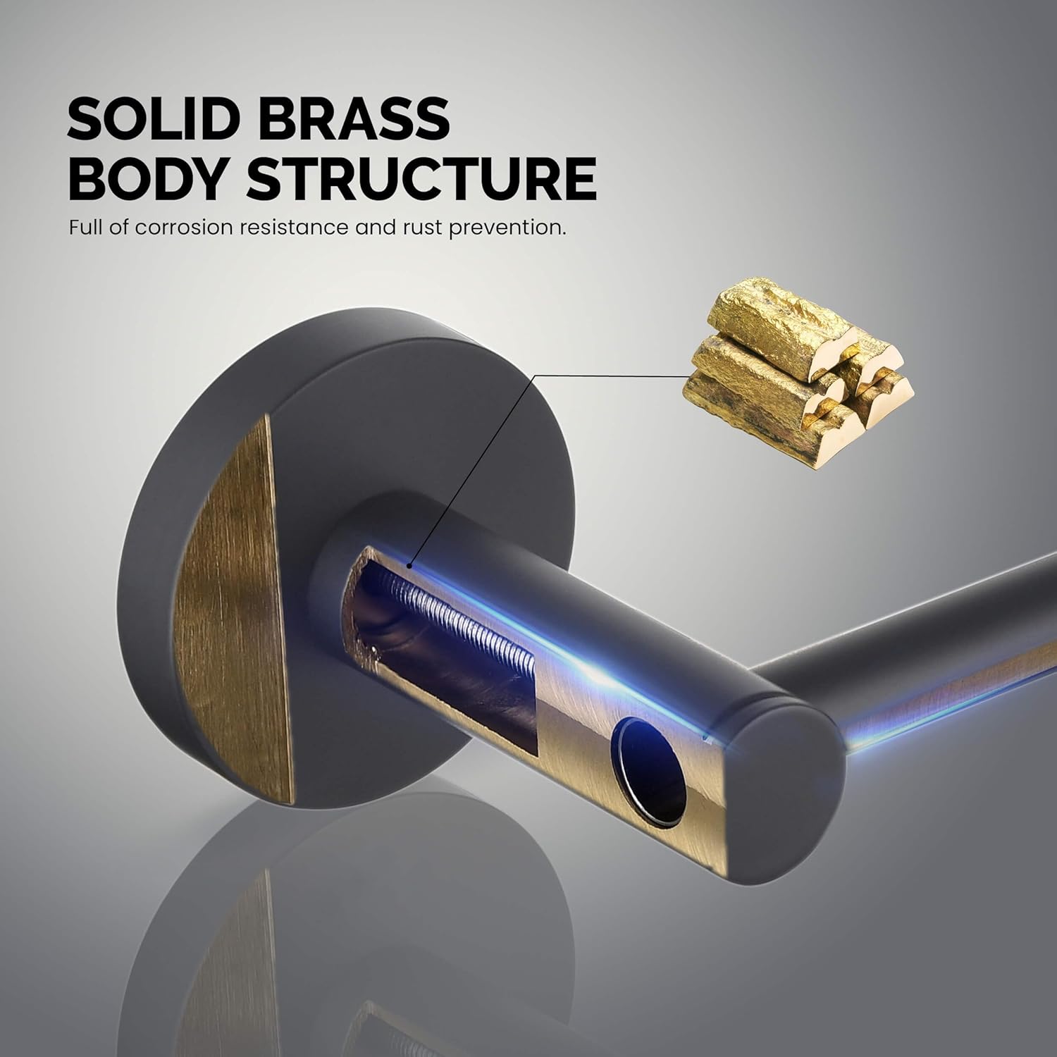 KIBI Circular Bathroom Hardware Set 5-Piece | 24" Towel Bar, Towel Ring, Toilet Paper Holder, 2 Robe Hooks | Wall-Mounted Solid Brass Bathroom Accessories | Matte Black, C-KBA14-5-1