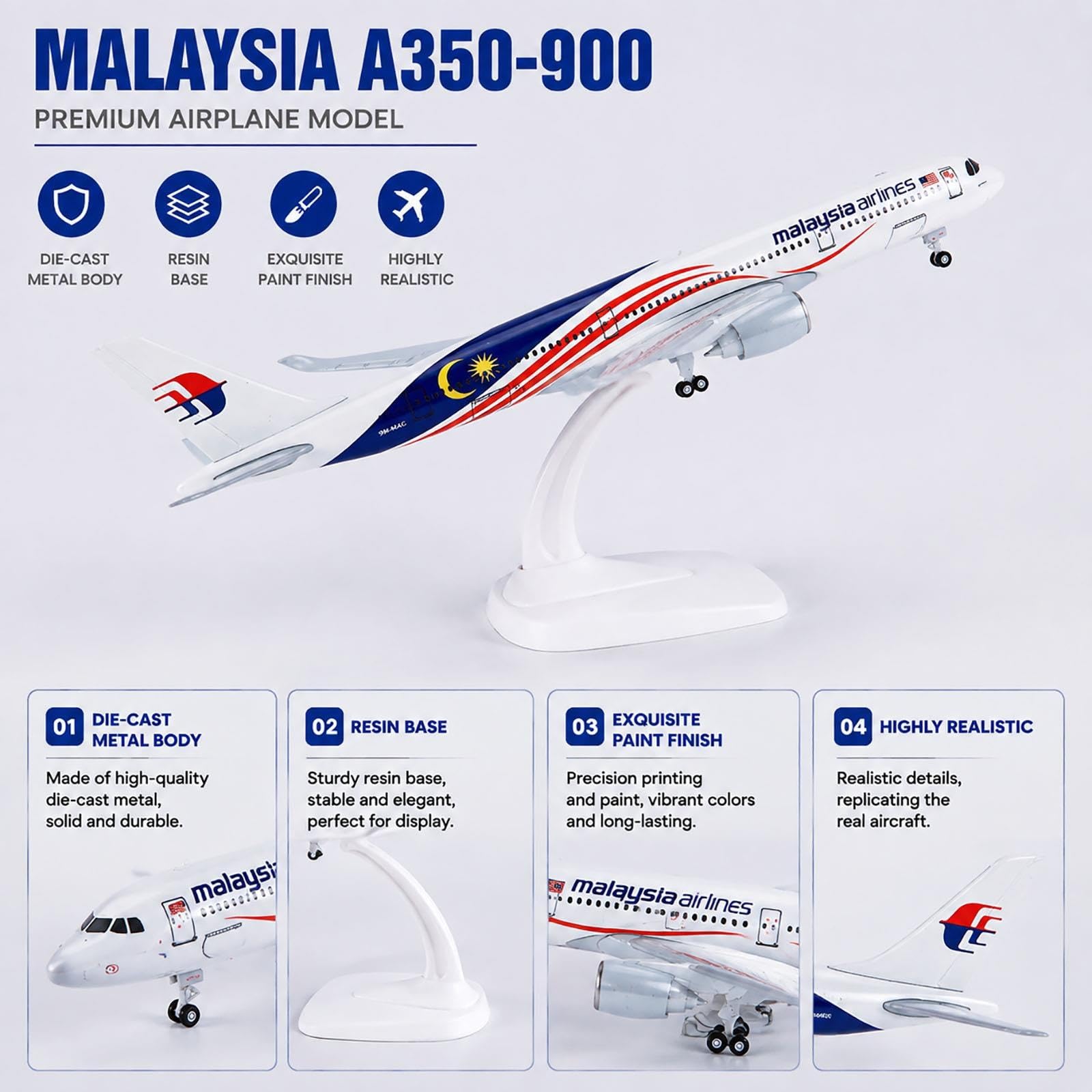 Modello di aereo da 7,1 pollici Malaysia A350 Modello di aereo a reazione