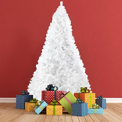 BDL - Árbol de Navidad de alta calidad con bisagras, pino artificial con soporte sólido de metal y 100 decoraciones, listón decorativo