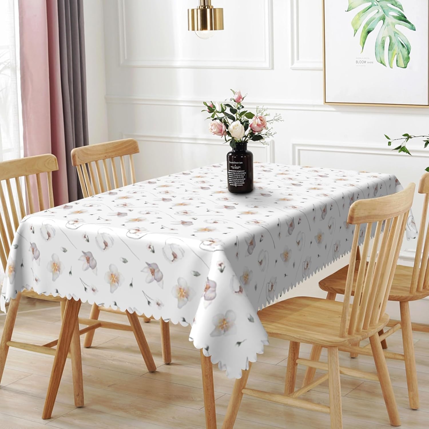 70x108inches Floral Rectangle Tablecloth Spring Summer Wild Flower Butterfly Table Cloth Waterproof and Stain Resistant Table Cover for Kitchen Table Dining Room Holiday Parties Patio Picnic
