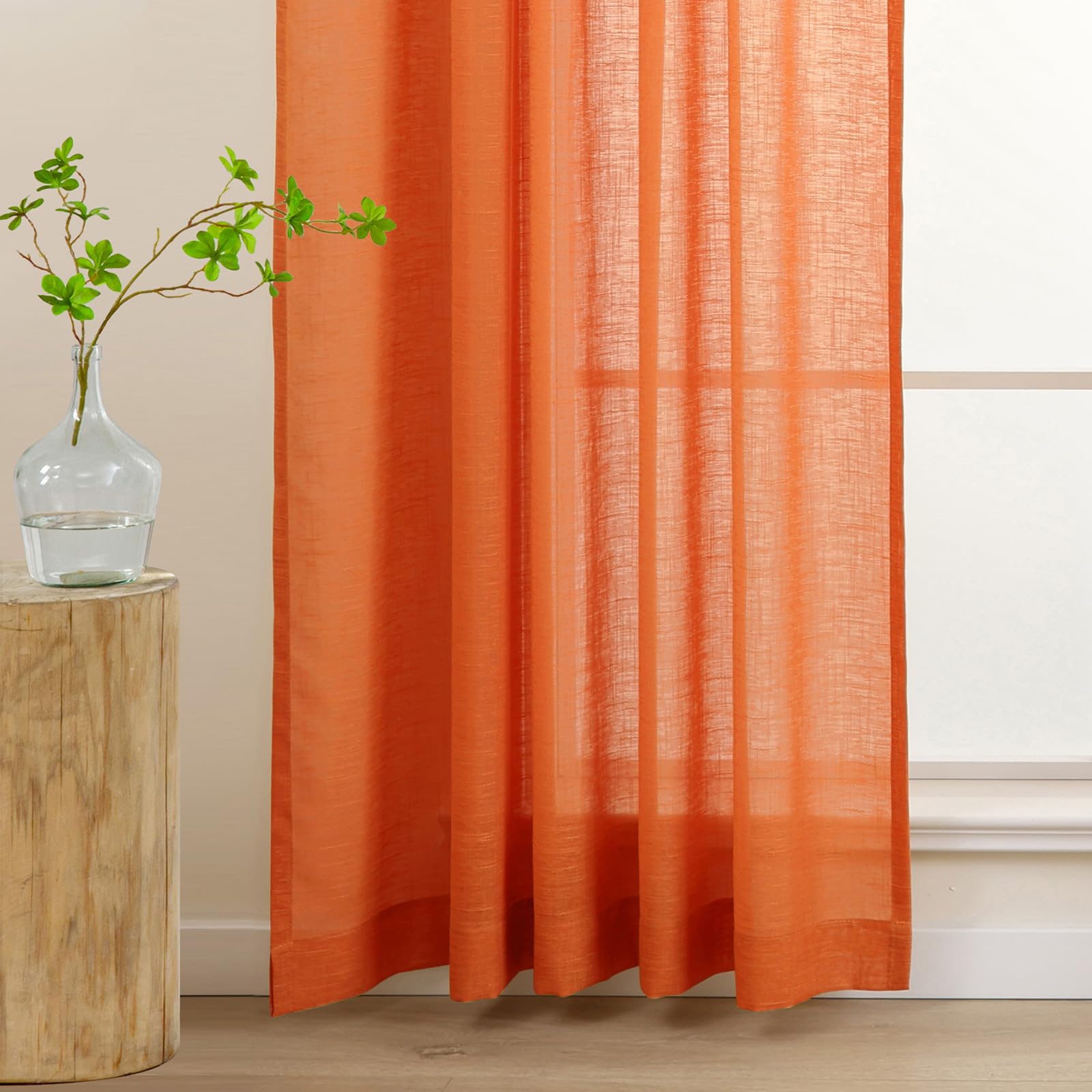 L.Z.E Durchsichtige Vorhänge für Wohnzimmer, 244 cm lang, 2 Paneele, Leinenoptik, durchscheinende Vorhänge und Vorhänge für Schlafzimmer, Esszimmer, Kinderzimmer, transparent, einfarbig, Stangentasche