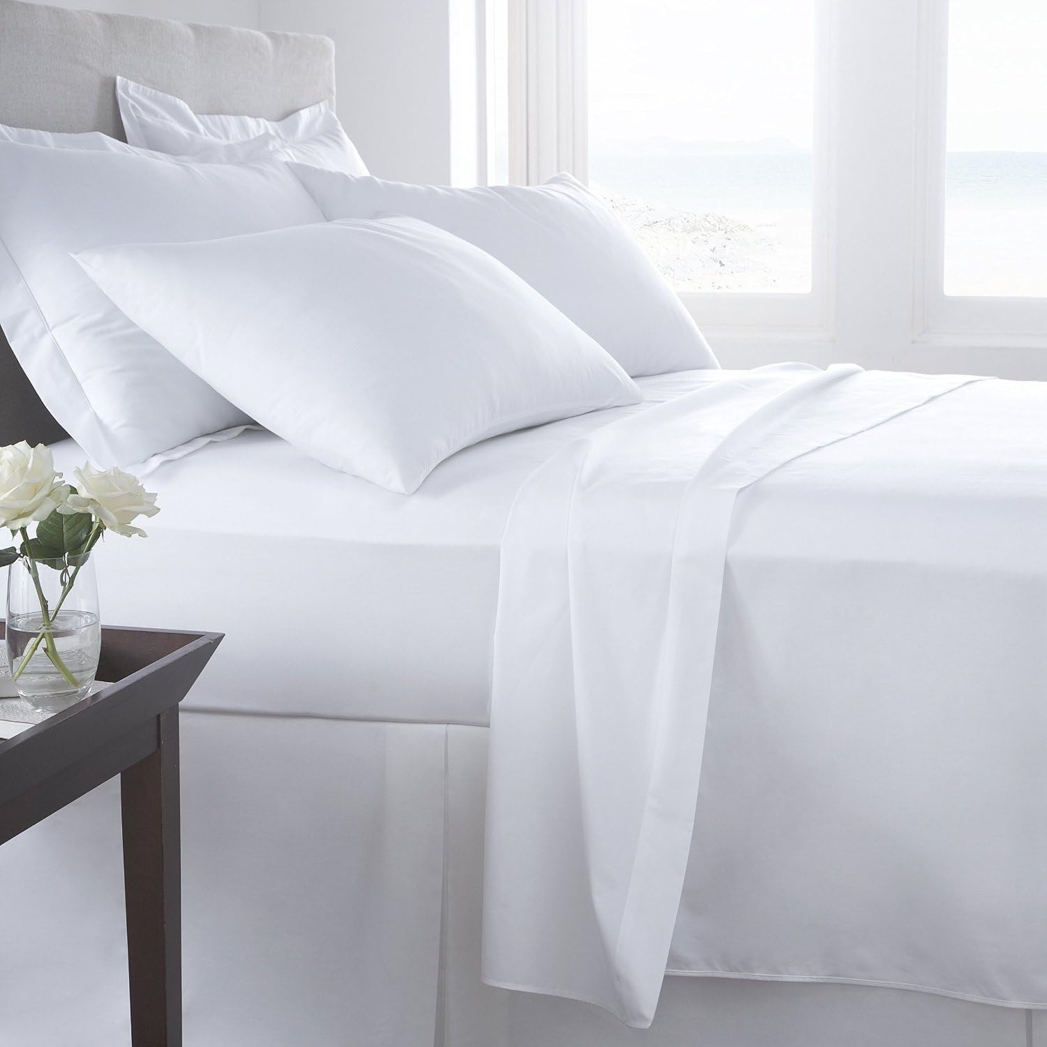 Hachette] (FOUR 4FT SMALL DOUBLE SIZE WHITE 100% EGYPTIAN COTTON FITTED SHEET IN 200 THREAD COUNT PLAIN 200TC