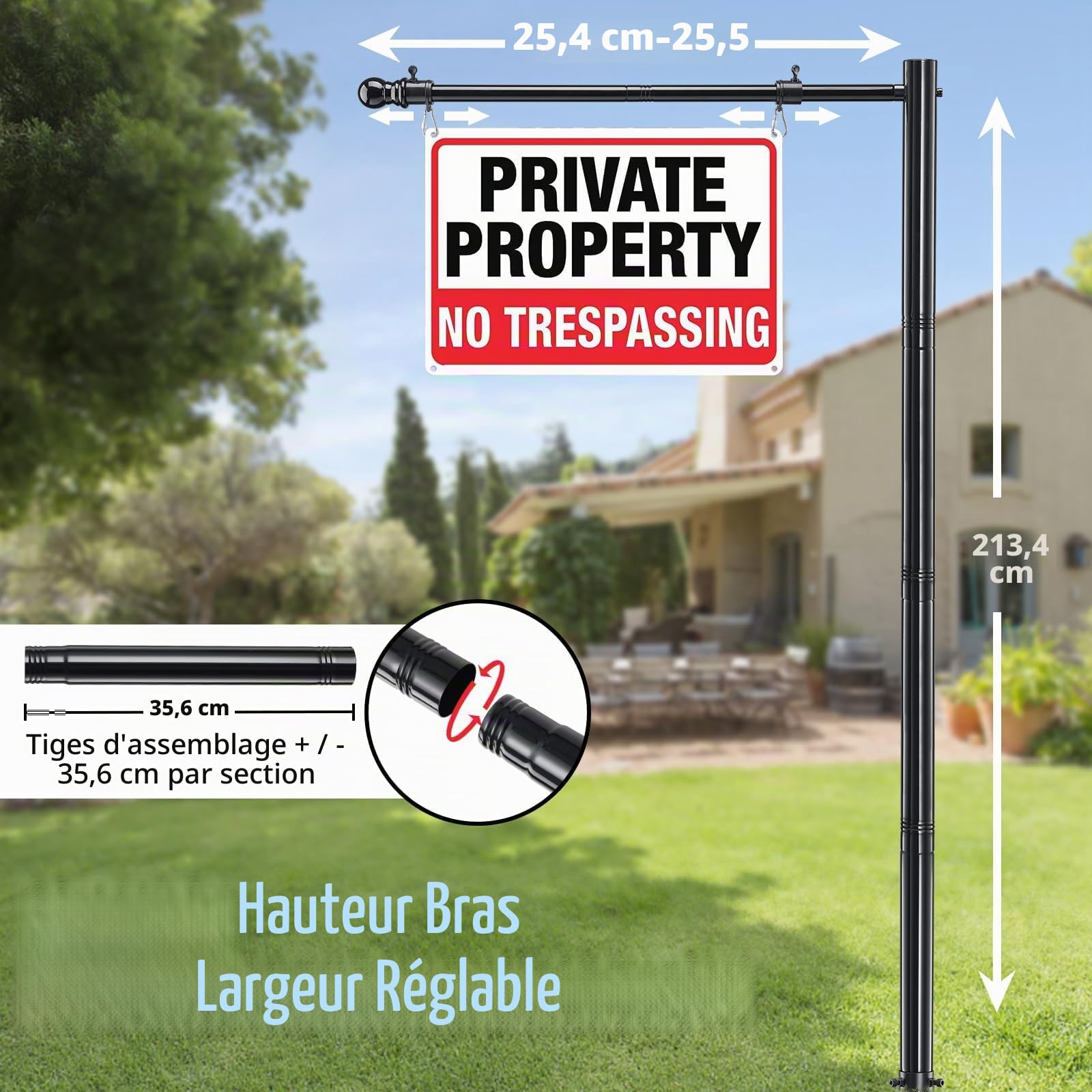 Poteaux de signalisation en métal de 210 cm de haut pour accrocher des panneaux de vente à la ferme 60 cm, support pour panneau commercial hors de la cour, pas de signe