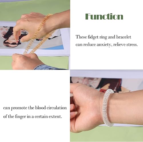 Miniatura 6 de Anillos sensoriales de acupresión para dedos con pinchos, paquete de juguetes silenciosos para TDAH, juego de pulseras, anillo de mensaje de alivio