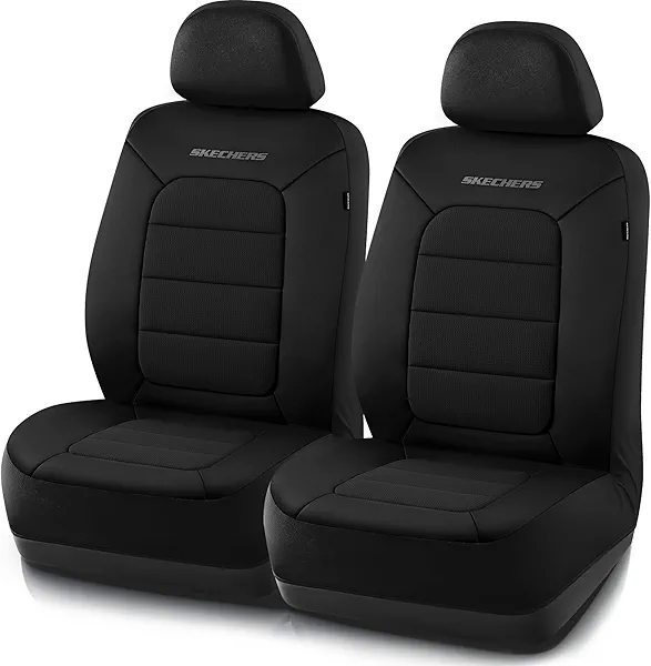 Skechers Memory Foam Car Seat Covers,Thick Cool Touch Fabric Seat Covers,Slip-ins Front Seat Covers,Airbag Compatible,Automotive Comfort Protection for Most Cars,Vans,Trucks,SUV,Black