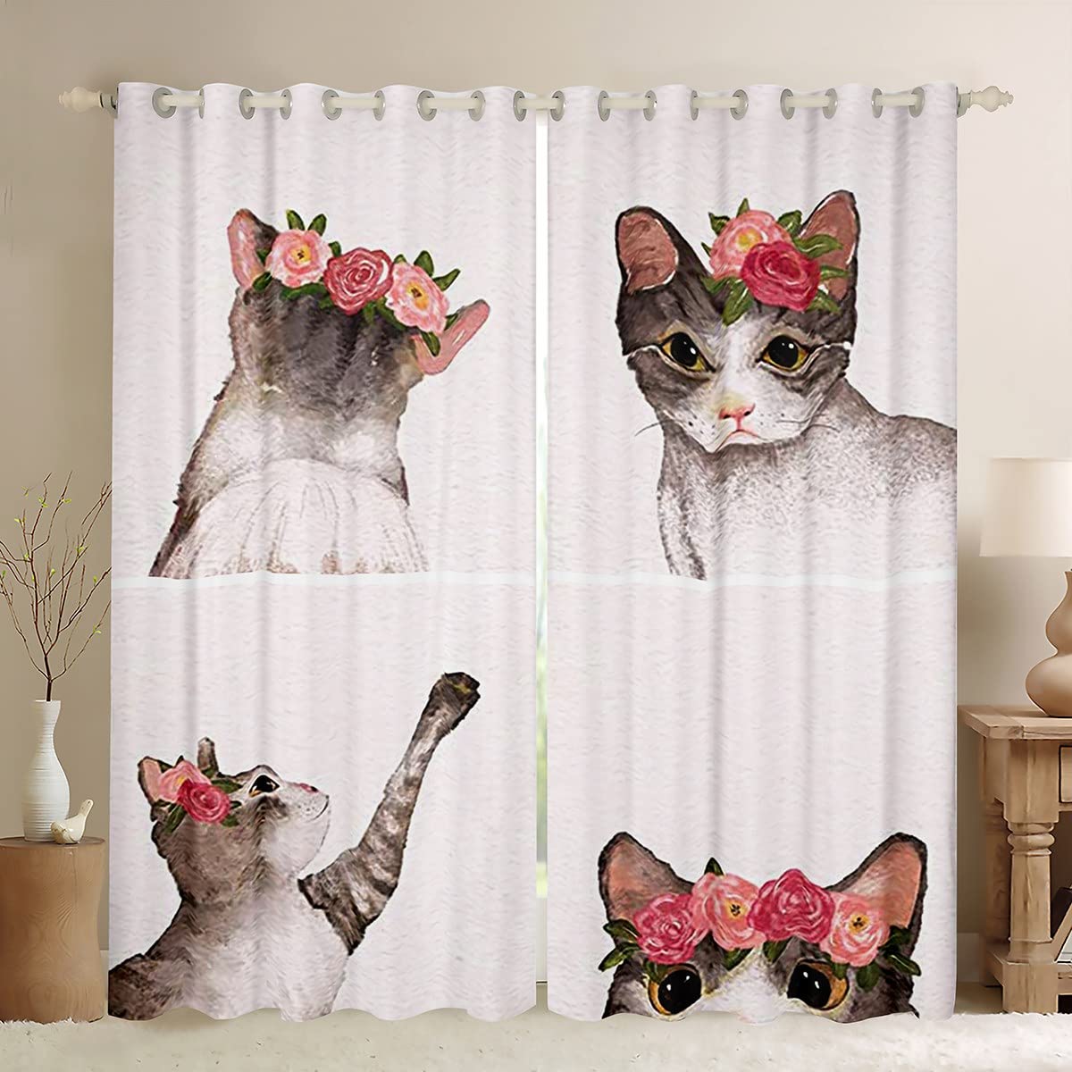 Loussiesd Cute Cat Blackout CurtainsCats Curtain for Bedroom Children 3D Cute Kitten Theme Darkening Window Drapes Cat's Lovers Window Treatments W66*L72 โ image 1
