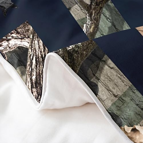 Miniatura 5 de Juego de funda de edredón de 100% algodón lavado, diseño de camuflaje y bandera estadounidense, tamaño individual con 1 funda de almohada, funda de