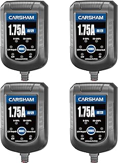 [4-Pack] CARSHAM Trickle Battery Charger 6V 12V Smart Float Charger Automatic Maintainer for Car Motorcycle Lawn Mower Tractor Automotive ATV Lead Acid and Lithium Batteries