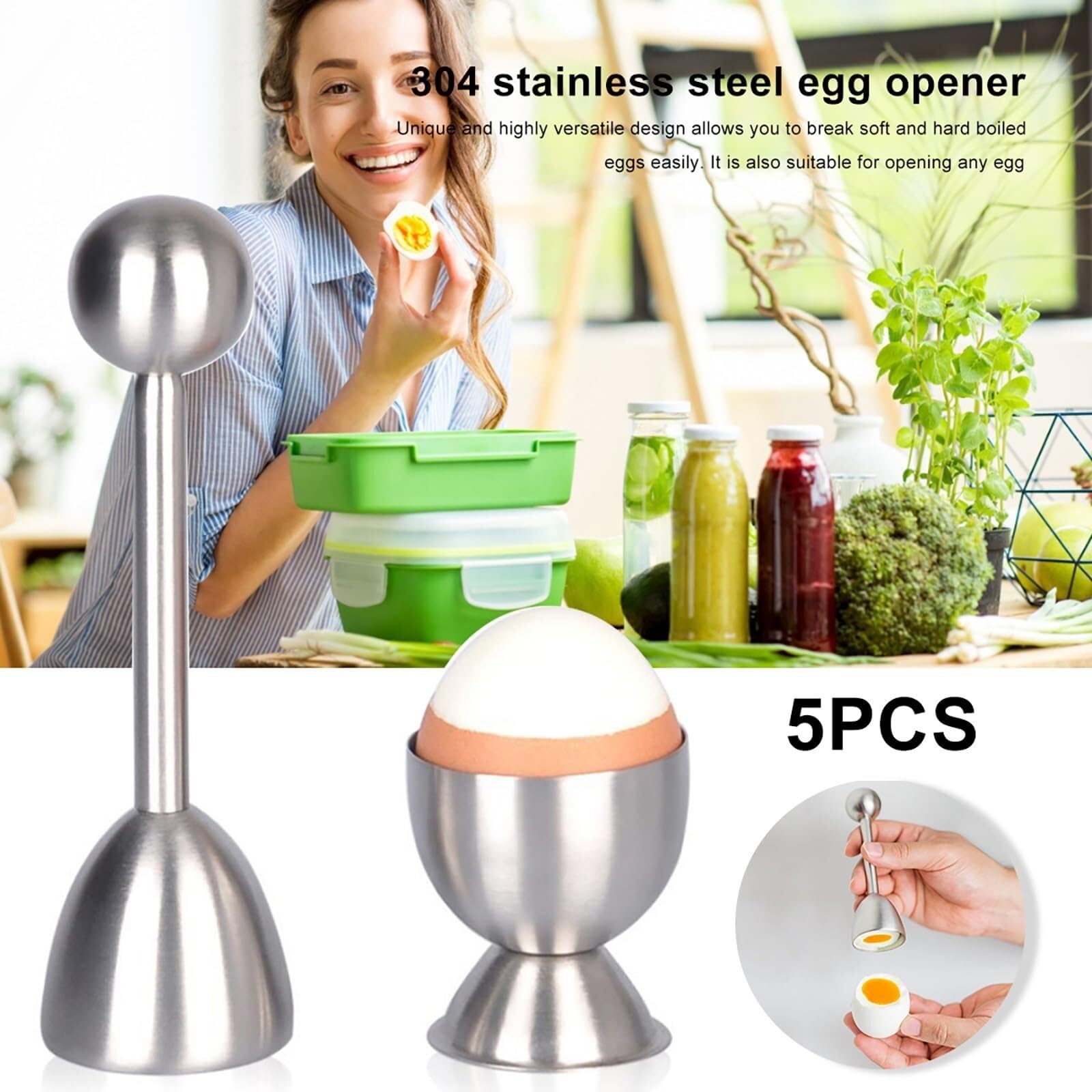 Set di 5 tagliauova in acciaio inox, perfetto per uova sode, strumento da cucina per una facile rimozione del guscio d'uovo