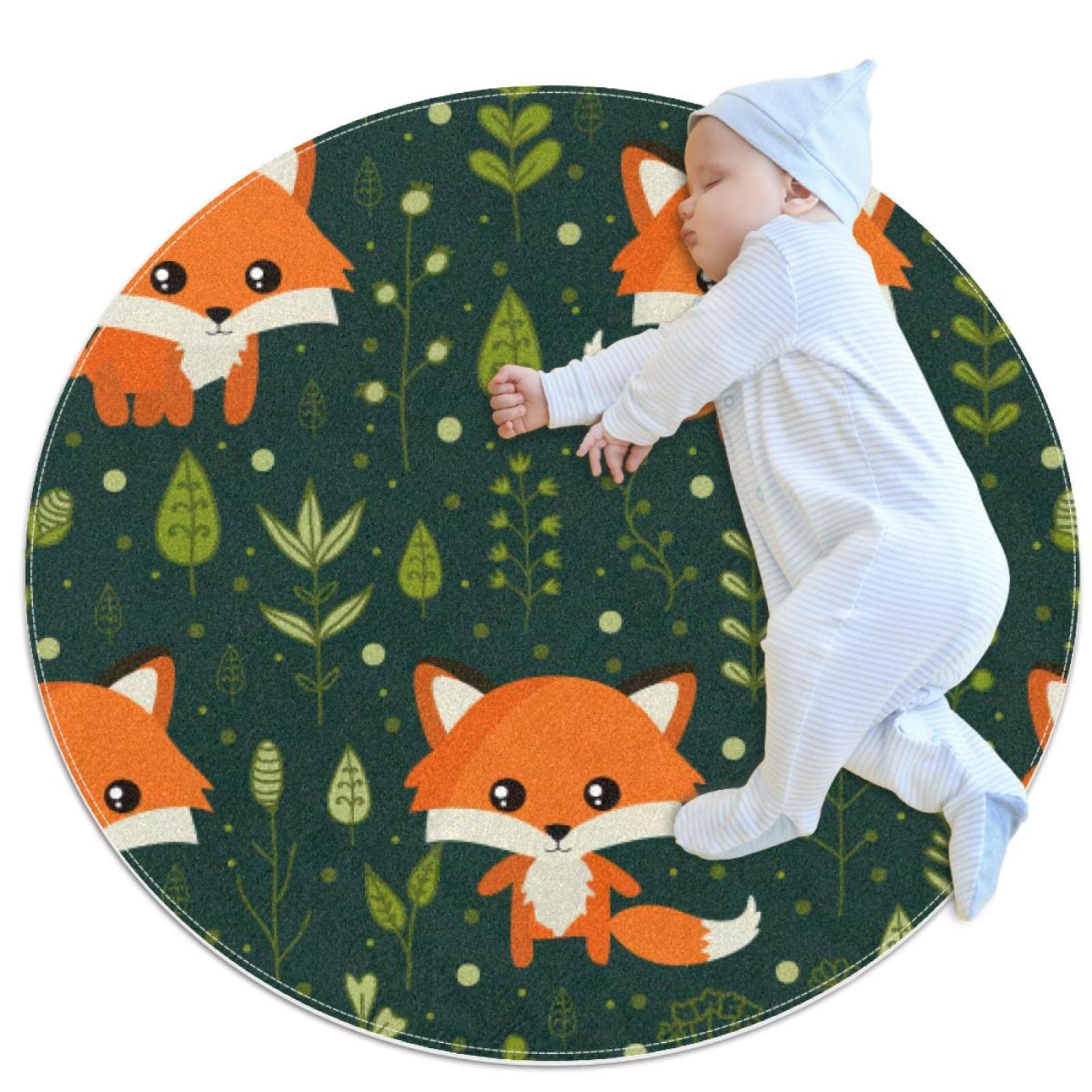 Tapis chambre enfant fox tree rond 100x100 pour salon et jeux