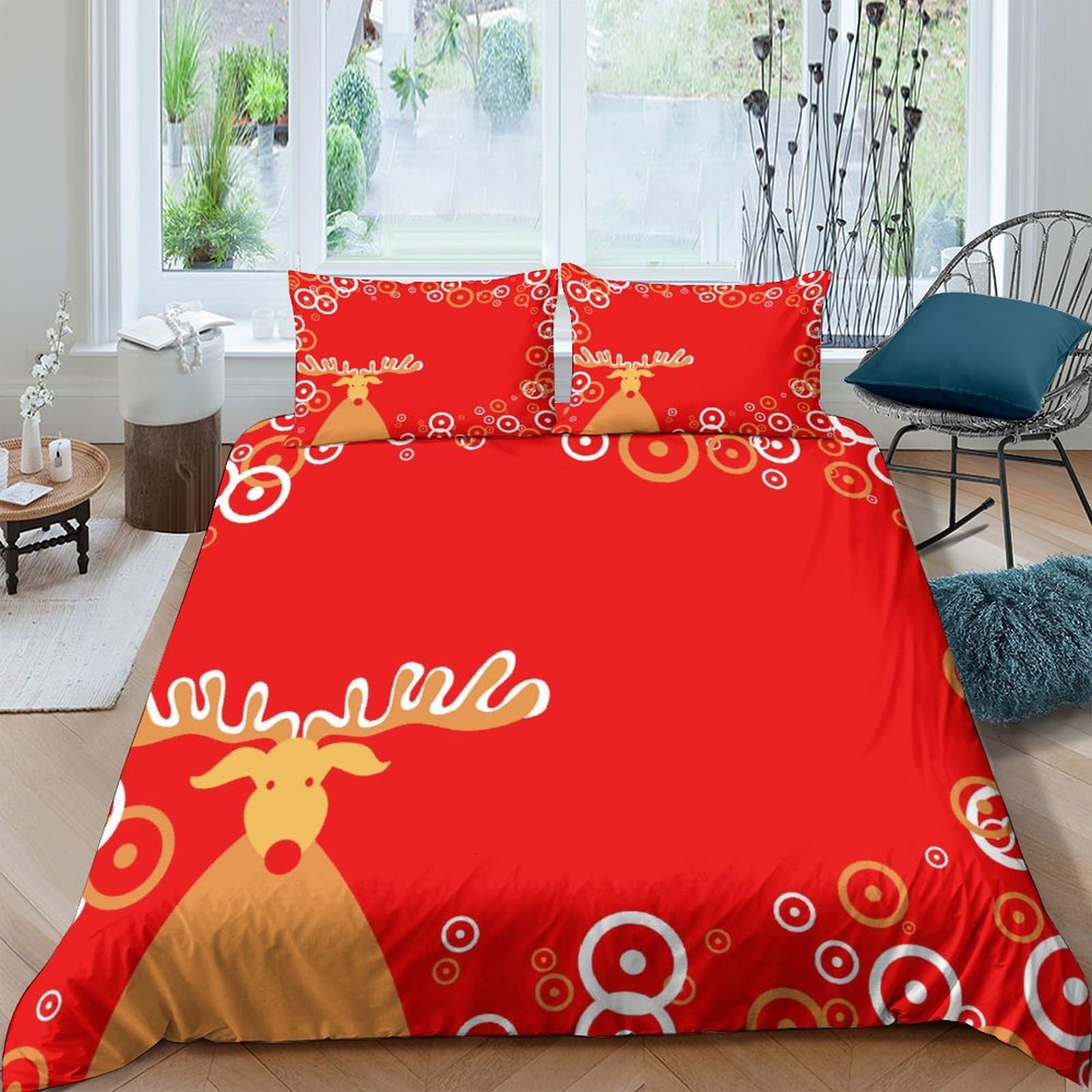 Housse de couette Renne 3D King 220x240 cm en microfibre avec taies d'oreiller