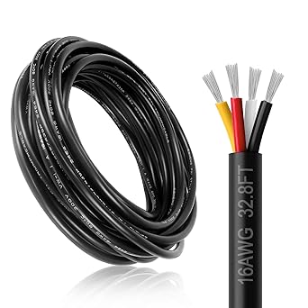 DEKIEVALE 16 Gauge 4 Conductor Wire, 32.8ft Black PVC Stranded Shielded Tinned Copper Wire, 16/4 Speaker Wire, Audio Power Cable, Flexible 18AWG Wire for Security/Alarm/Access Control/Sound