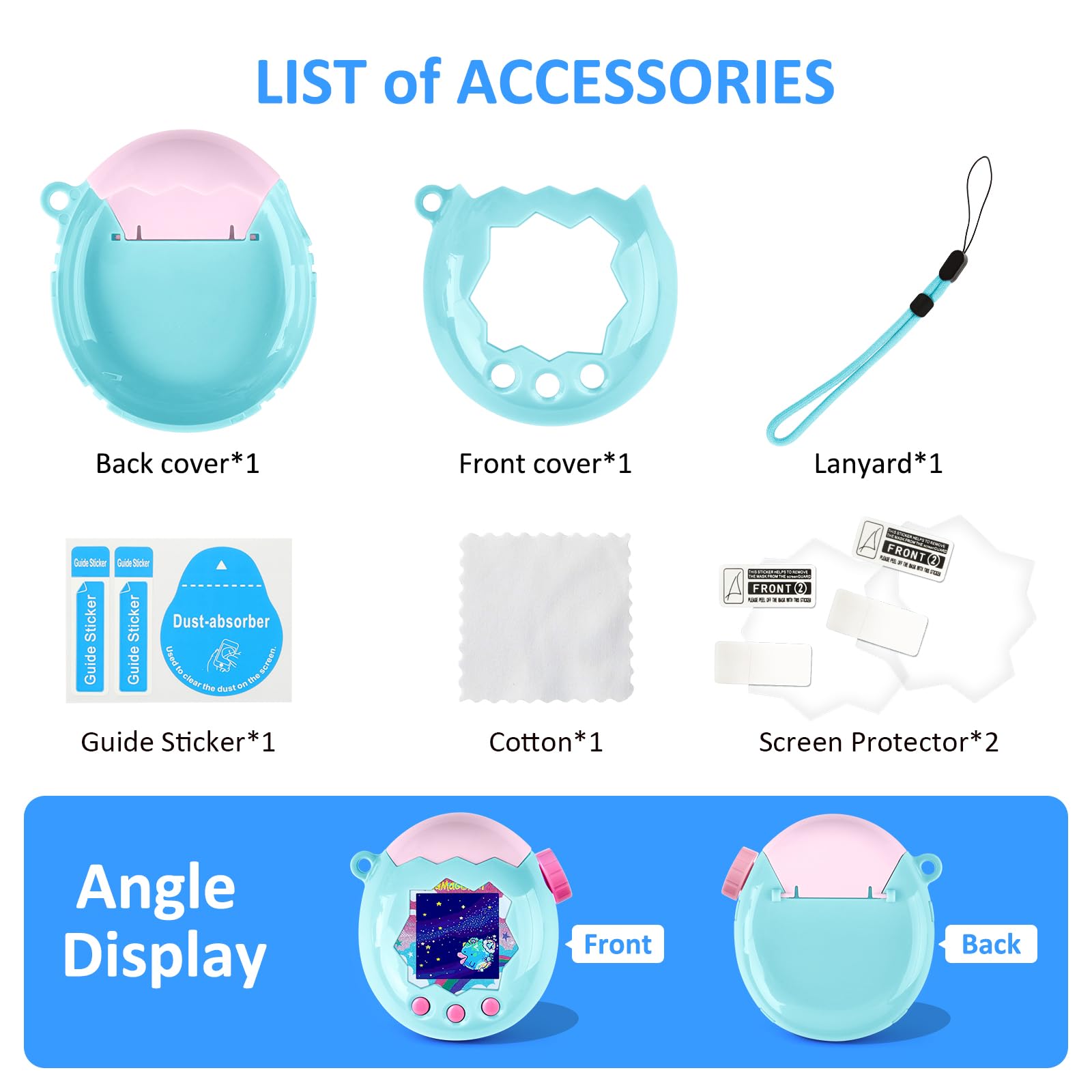 Coque pour Tamagotchi Paradise Electronic Pet - Lot de 2 films de protection d'écran en polycarbonate résistant aux chocs avec lanière pour jouet Tamagotchi Paradise (bleu)