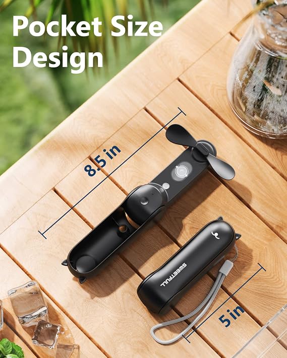 SWEETFULL Misting Fan Portable, Handheld Personal Mister Fans, Small Fan Rechargeable, Mini Spray Water Mist,Kids Women Portable Fans For Travel, Outdoors, Hiking, Camping Home Office (Black)