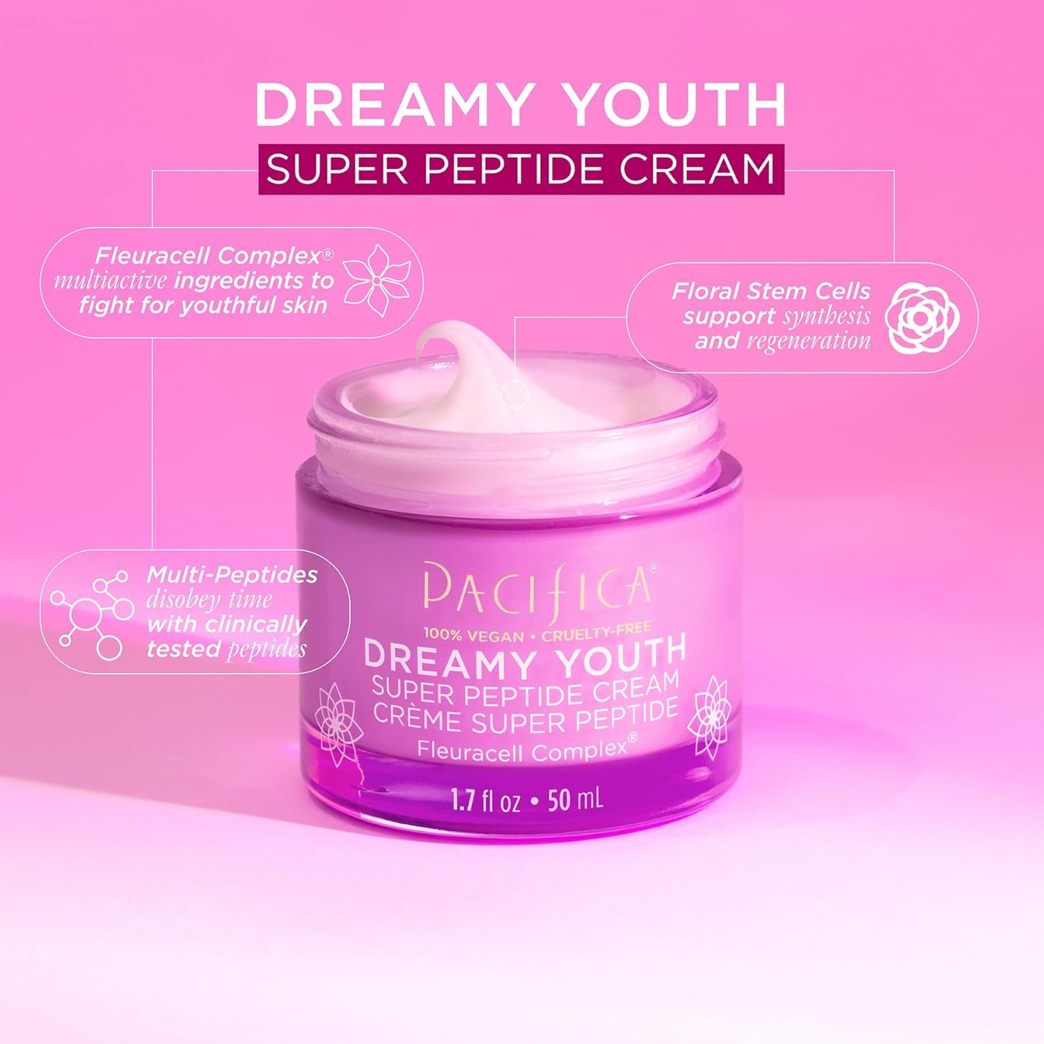 Pacifica Beauty, Dreamy Youth Super Peptide Daily Facial Cream, Moisturizer, Made with Floral Stem Cells & Peptides, For All and Aging Skin Types, Silicone Free, Clean Skin Care, Vegan + Cruelty Free : Everything Else