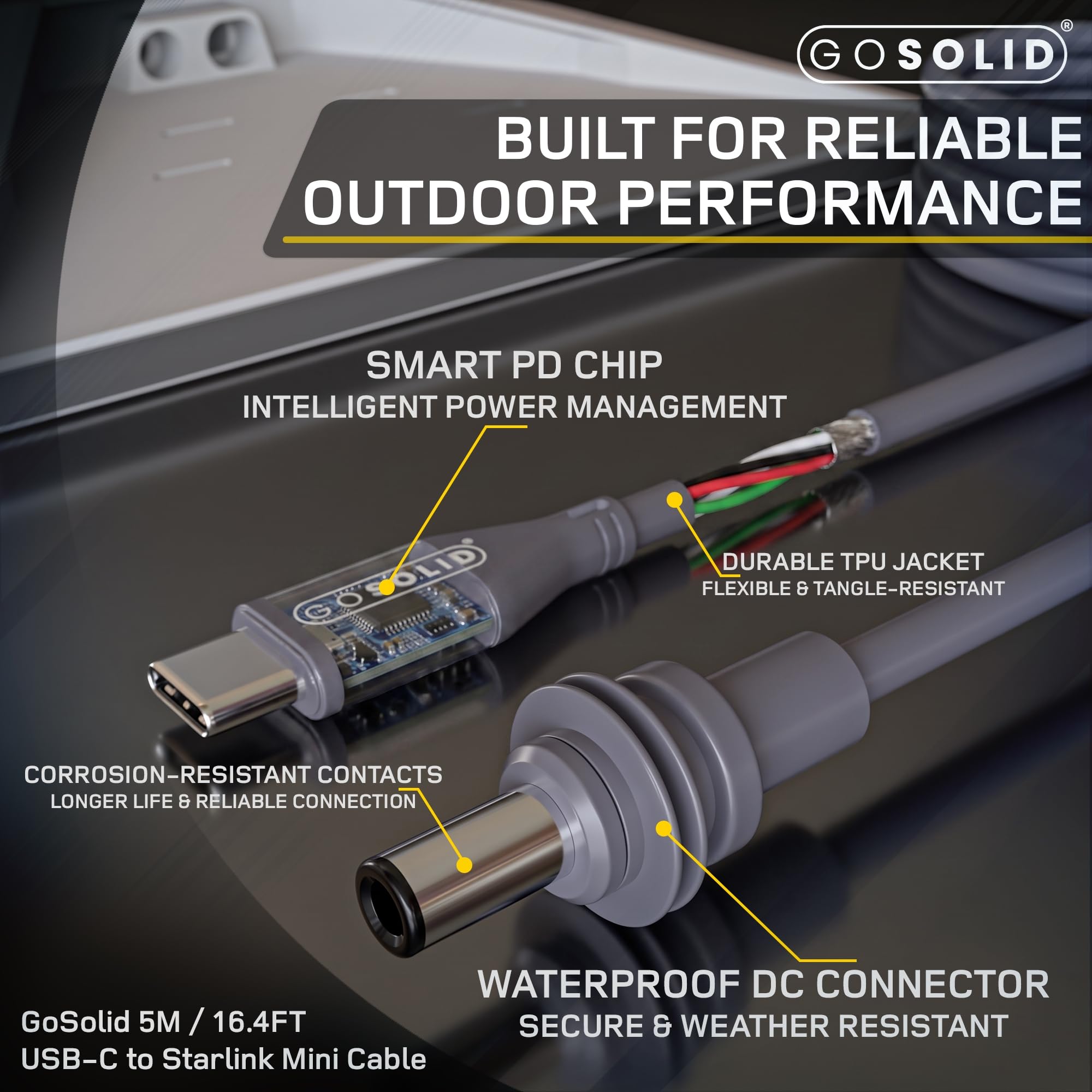 GO SOLID! Cavo USB-C a DC 10m — Compatibile con caricabatterie PD e Starlink Mini