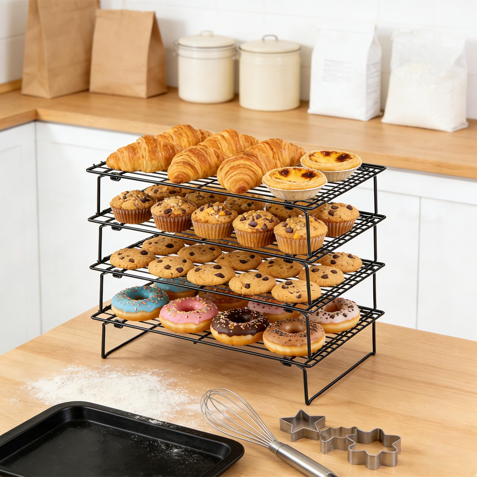 4 ripiani refrigeranti per cucinare e cuocere, 4 ripiani, griglia di raffreddamento pieghevole, 26 x 41 cm, lotti di biscotti freschi, antiaderente e senza BPA, forno e lavabile in