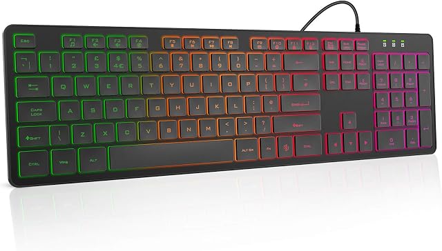 Wired Keyboard, WisFox USB Backlit Keyboard with 105 Keys for Windows 2000/XP/Vista/7/8/10, Full-Size Illuminated Keyboard for Home & Office Computer PC Laptop, UK Layout