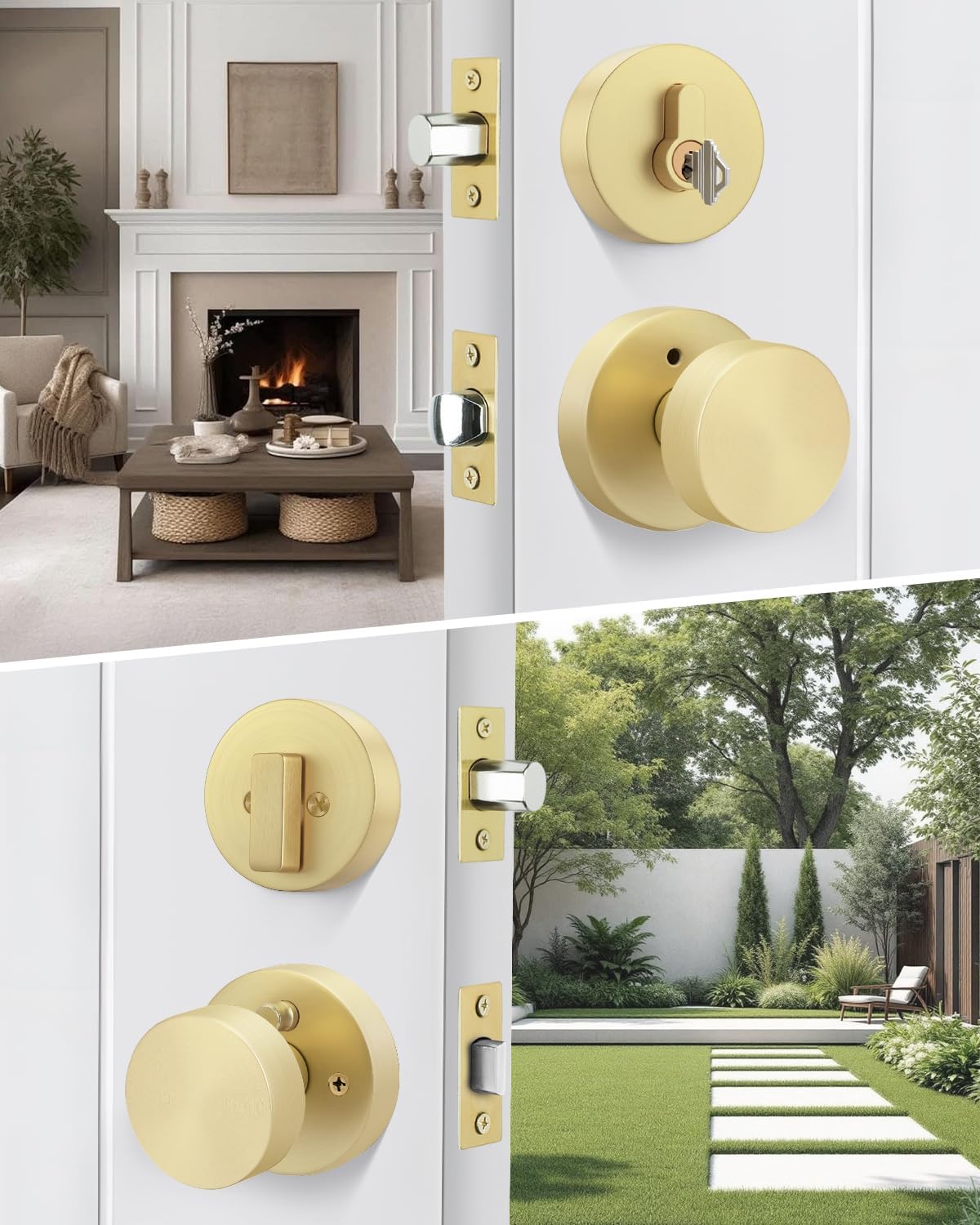 Goldenwarm Brushed Gold Door Knobs with Deadbolt, Zinc-Alloy Brushed Brass Exterior Door Lock Set, Heavy Duty Privacy Door Knob and Deadbolt Set with Lock and Key (3 Pack)