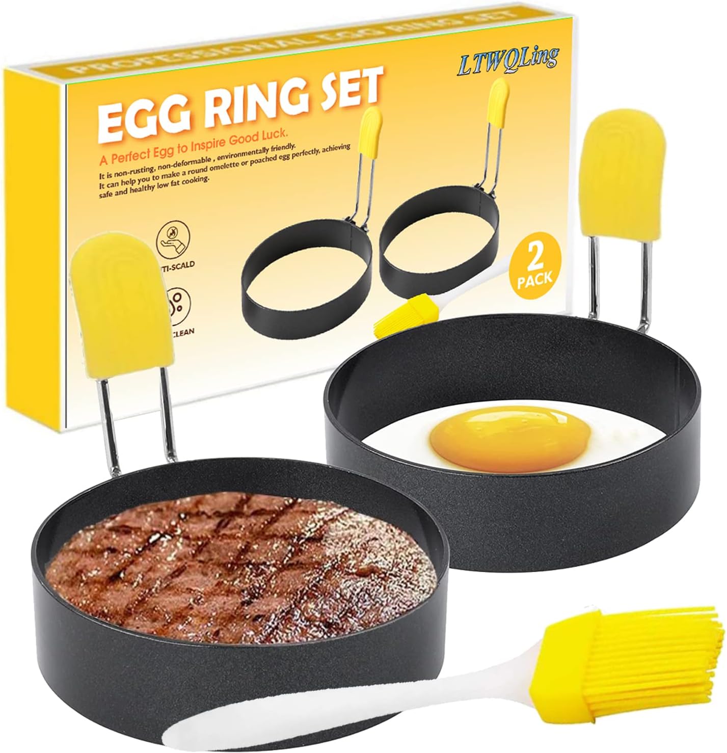 4 Inch Large Egg Rings for Frying Eggs, 2 Pack Stainless