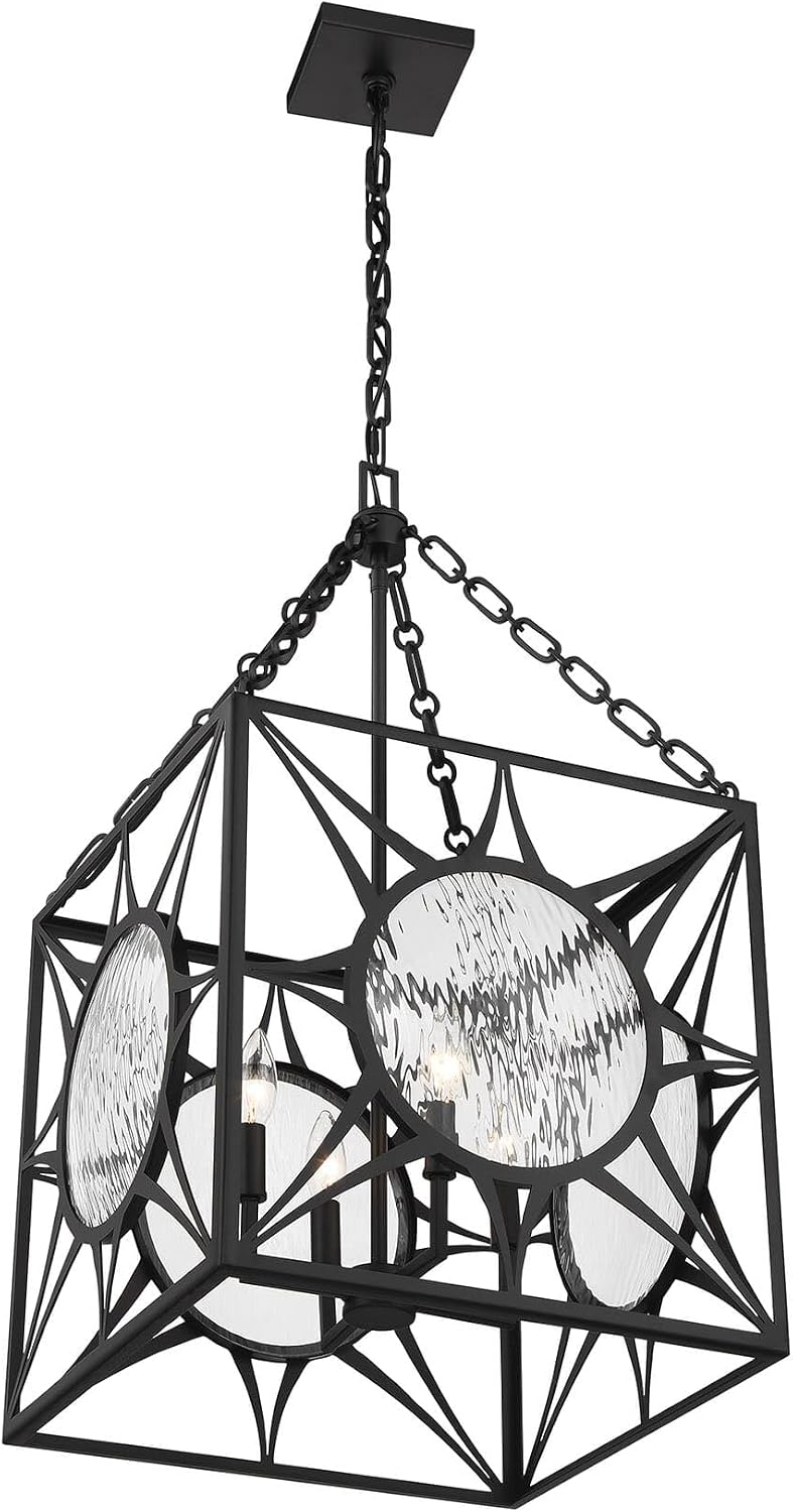 Savoy House 3-5063-4-89 Balfour Transitional Glam Clear Water Glass Pendant, 4-Light 240 Total Watts, 30" H x 17" W, Matte Black