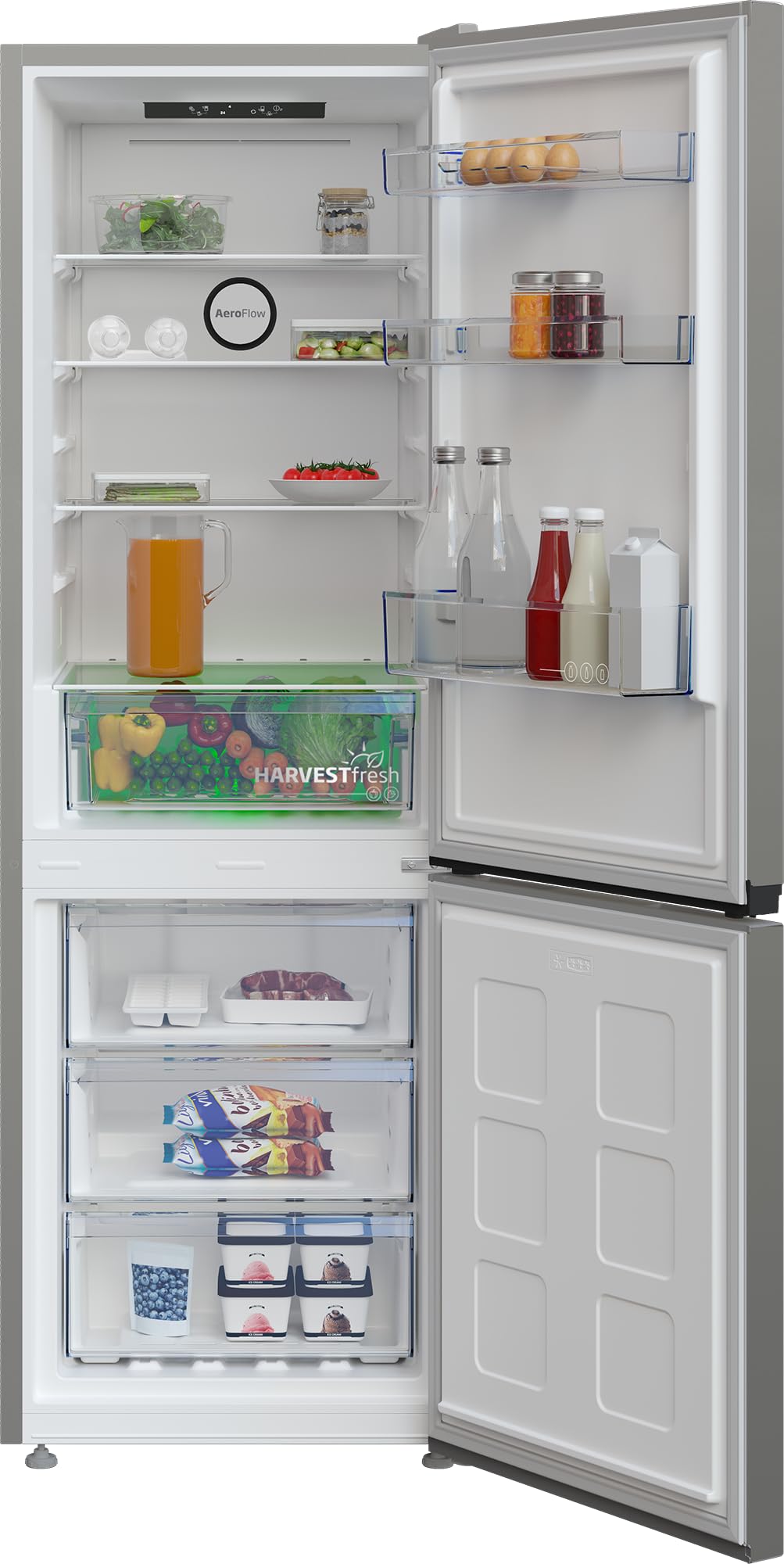 Beko B5RCNA346HG frigorifero con congelatore, Volume netto 301 L, 209 L Raffreddamento, 92 L Congelamento, No Frost, AeroFlow, Sbrinamento automatico nel frigorifero, 3 cassetti congelatore, Manhattan